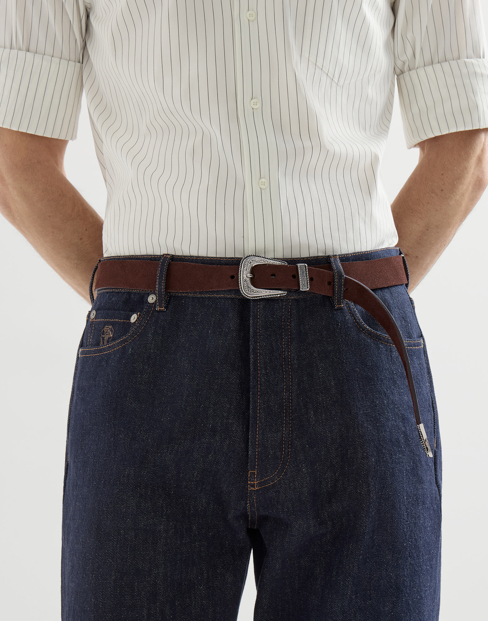 Reversed leather belt for Man in Brown | Brunello Cucinelli