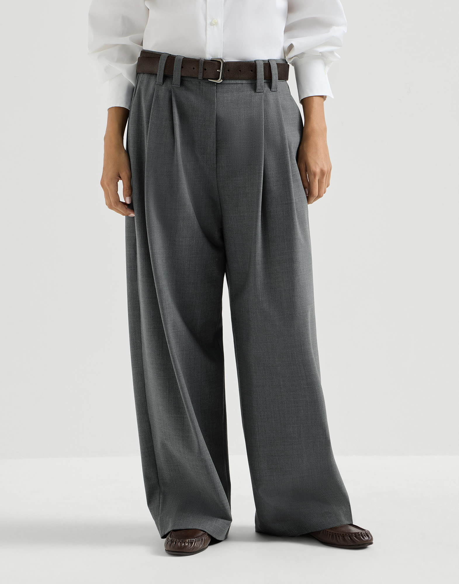Tropical luxury wool trousers Dark Grey Woman - Brunello Cucinelli