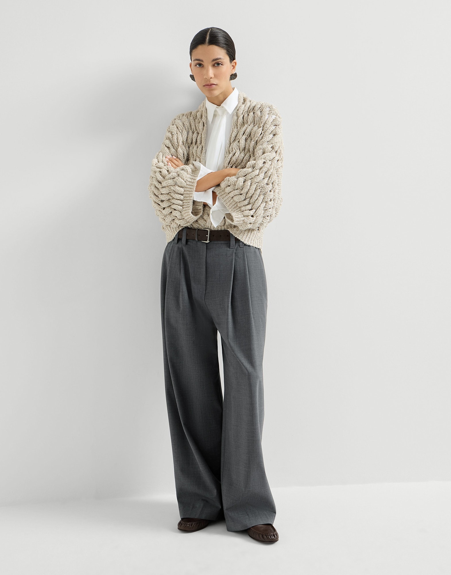 Brunello Cucinelli ウール スラックス グレー Tropical luxury wool trousers for Woman in Dark Grey | Brunello