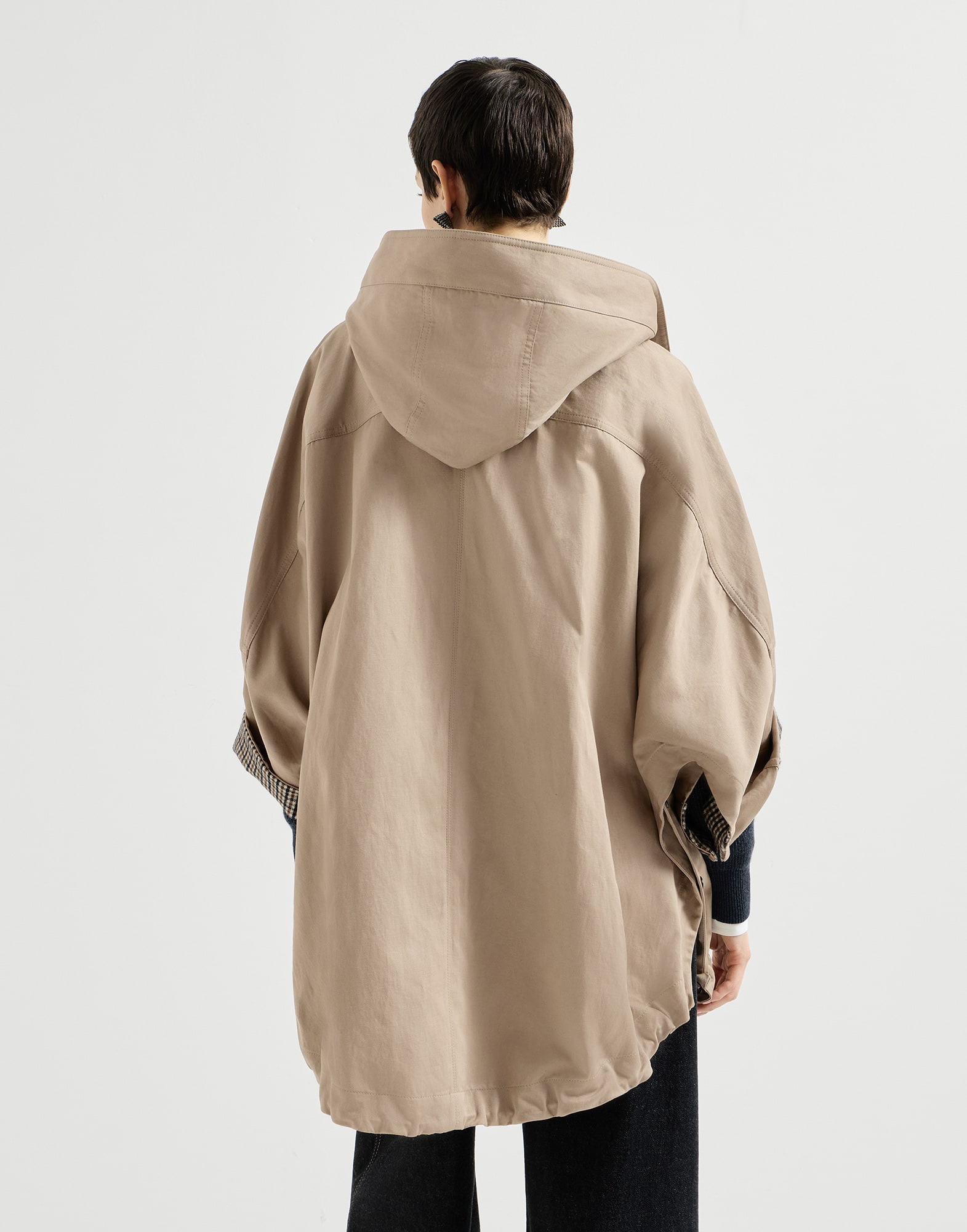 Hooded outerwear jacket with monili for Woman in Camel | Brunello