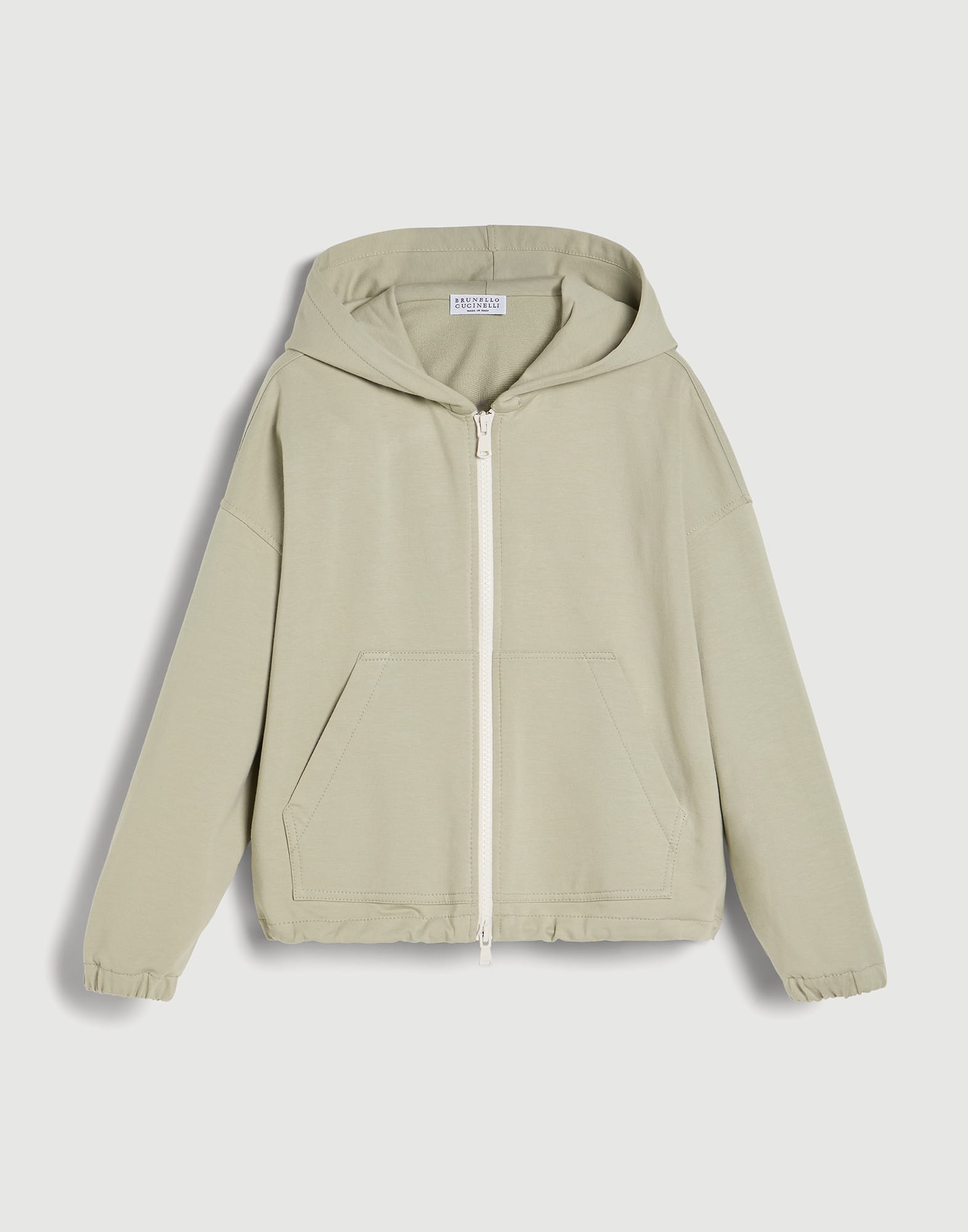 フード&プリント&ジップ付き スウェットパーカー セージ ガールズ - Brunello Cucinelli