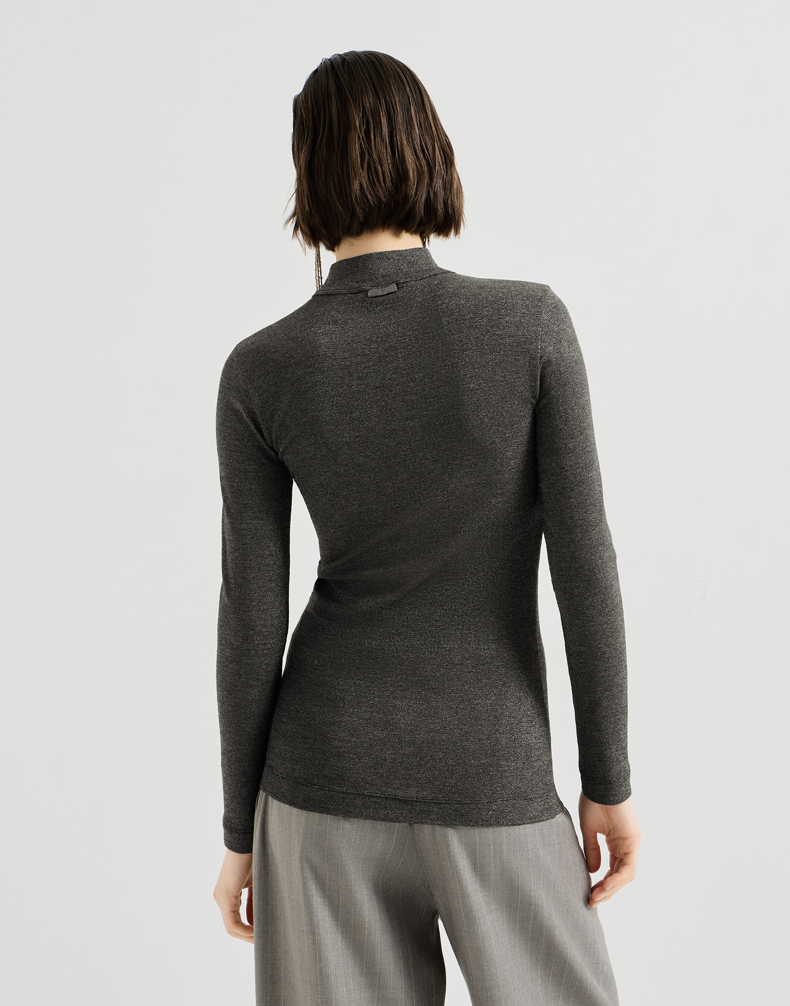 Sparkling virgin wool T-shirt for Woman in Anthracite | Brunello