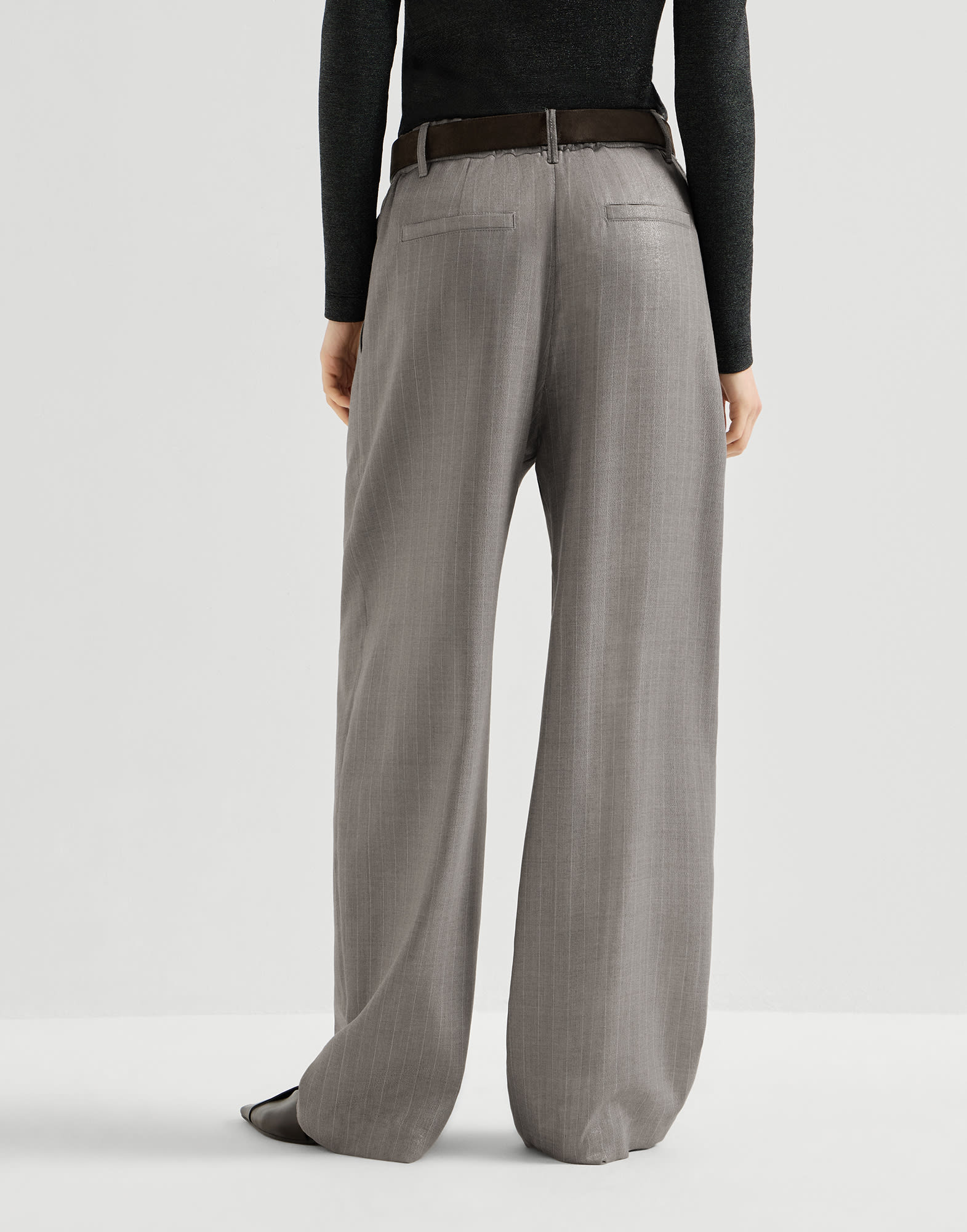 Sparkling pinstripe track trousers for Woman in Silver | Brunello