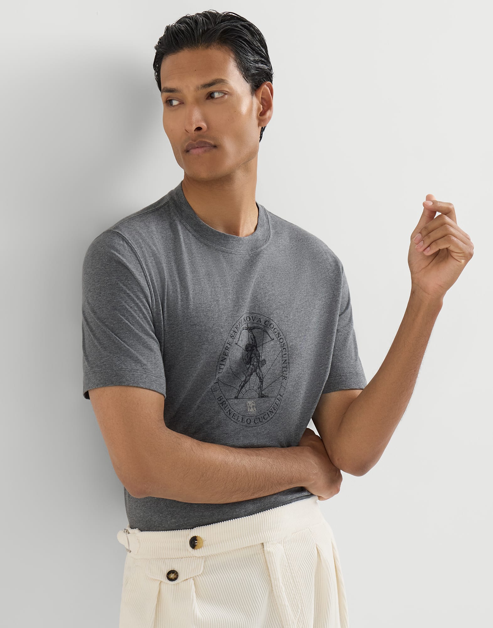 T-shirt with print for Man in Off-White | Brunello Cucinelli