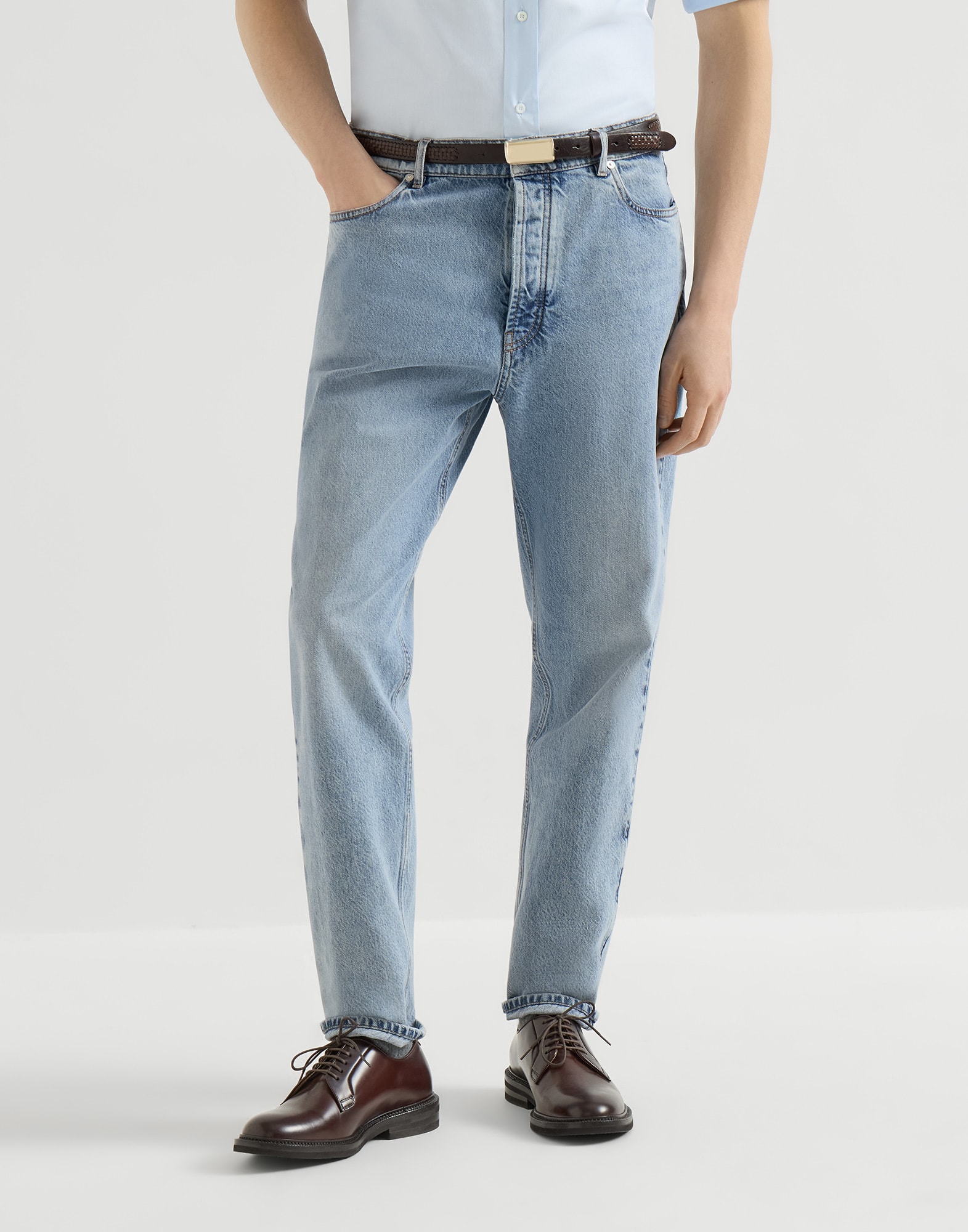 Denim Five-Pocket Trousers - Front view - View Full Screen