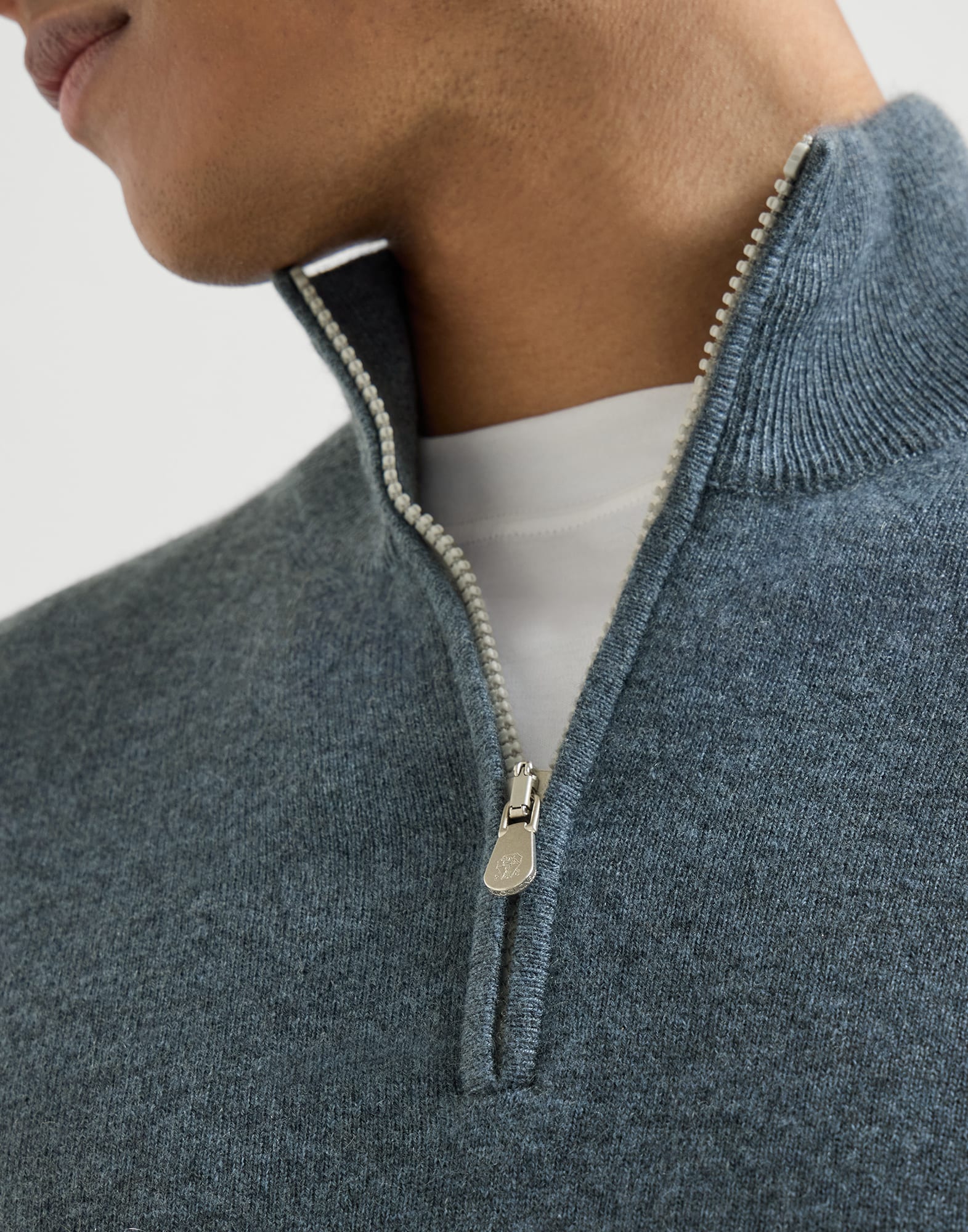 Cashmere sweater with half zip for Man in Cerulean | Brunello