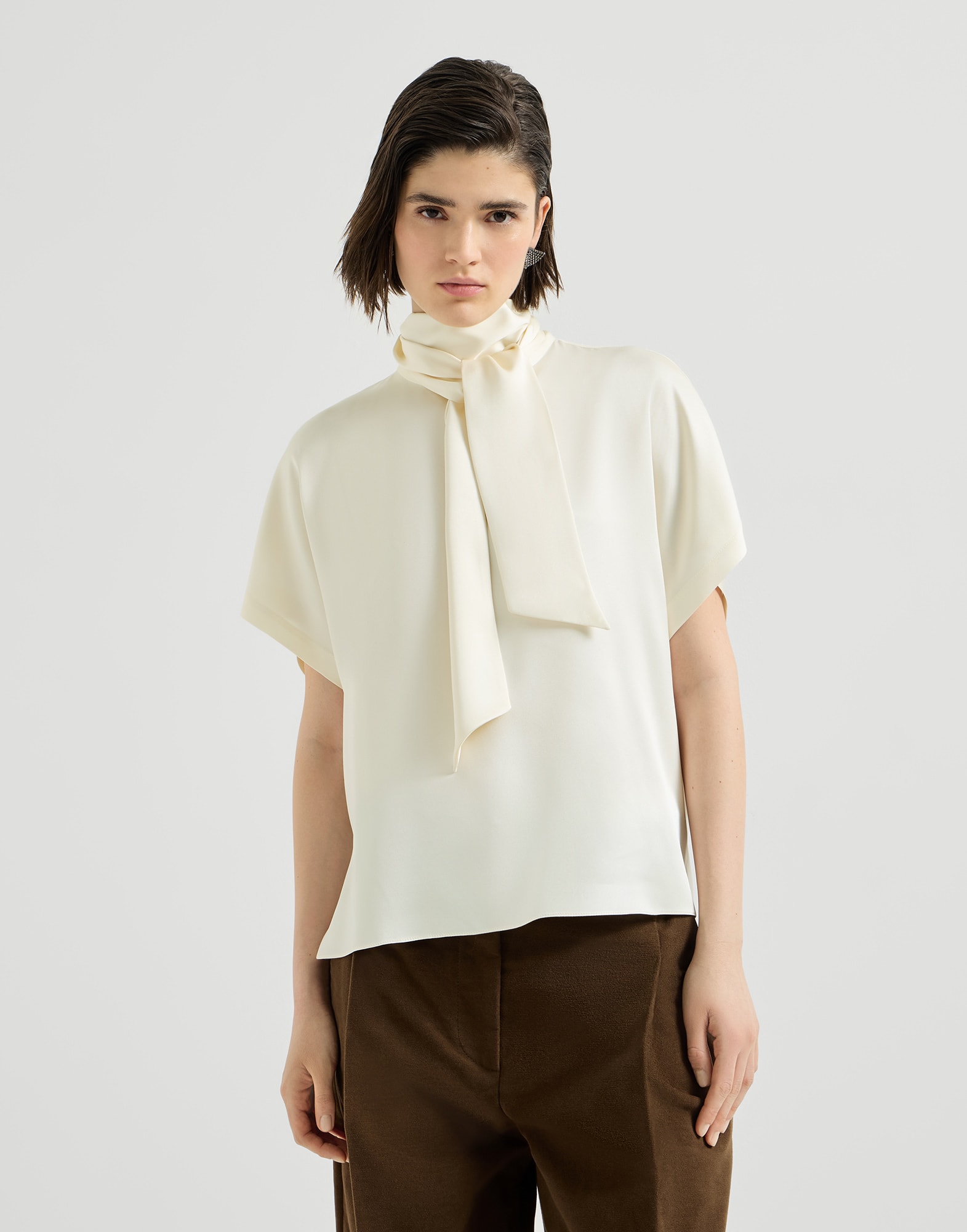 Mock neck T-shirt with monili Fog Woman - Brunello Cucinelli