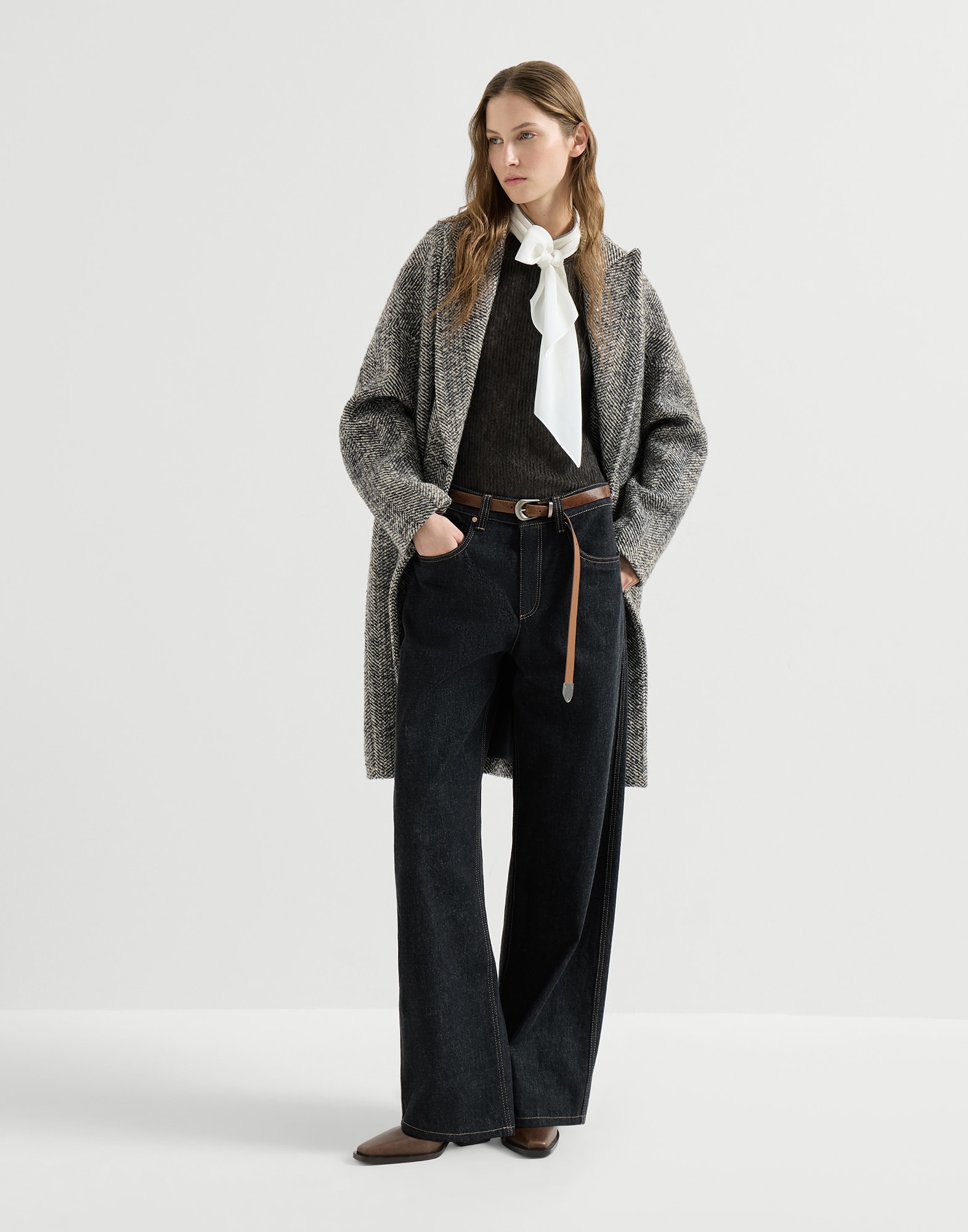 Silk, alpaca and wool knit top for Woman in Anthracite | Brunello