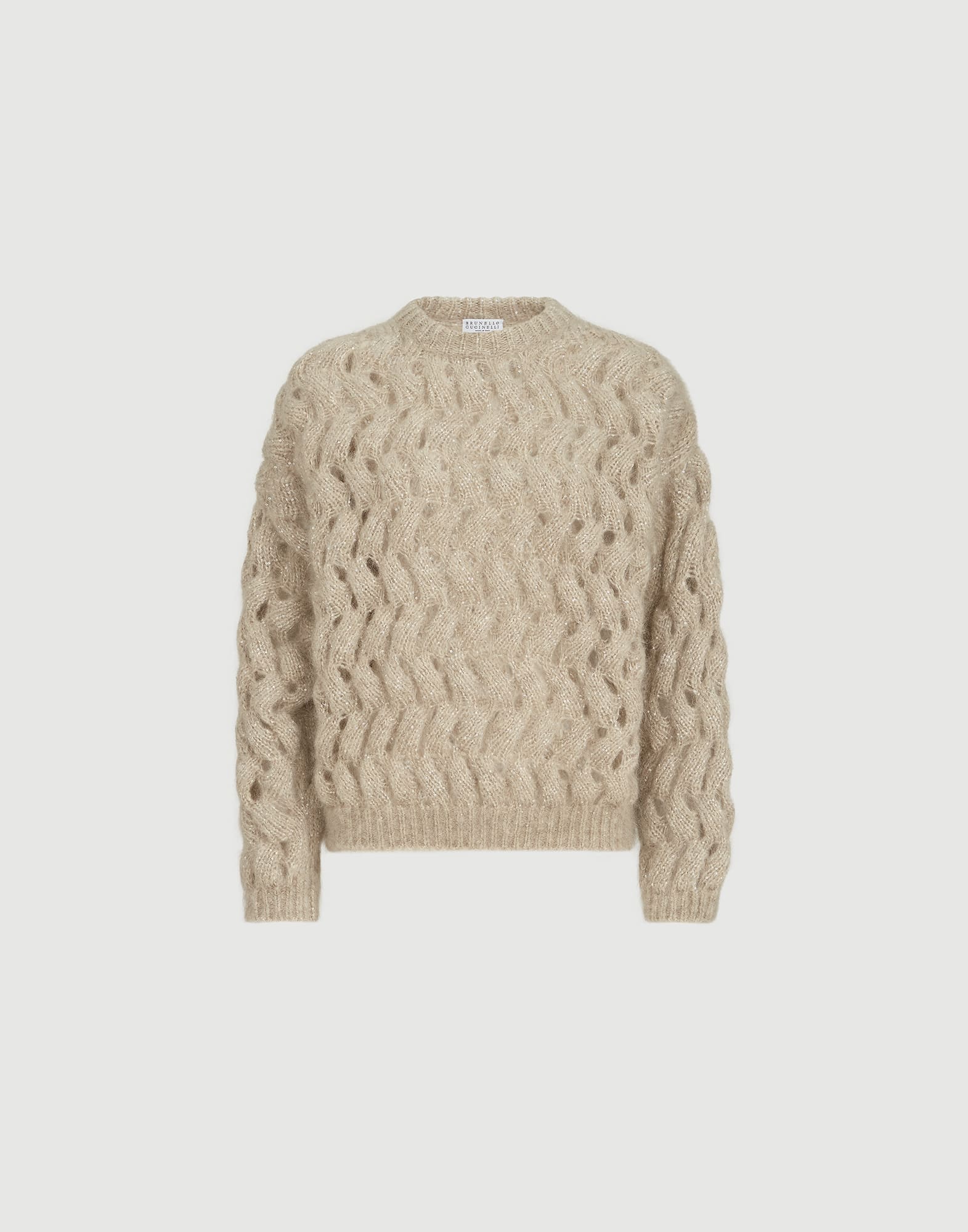 Dazzling ZigZag Cables Jersey for Woman in Sand | Brunello Cucinelli