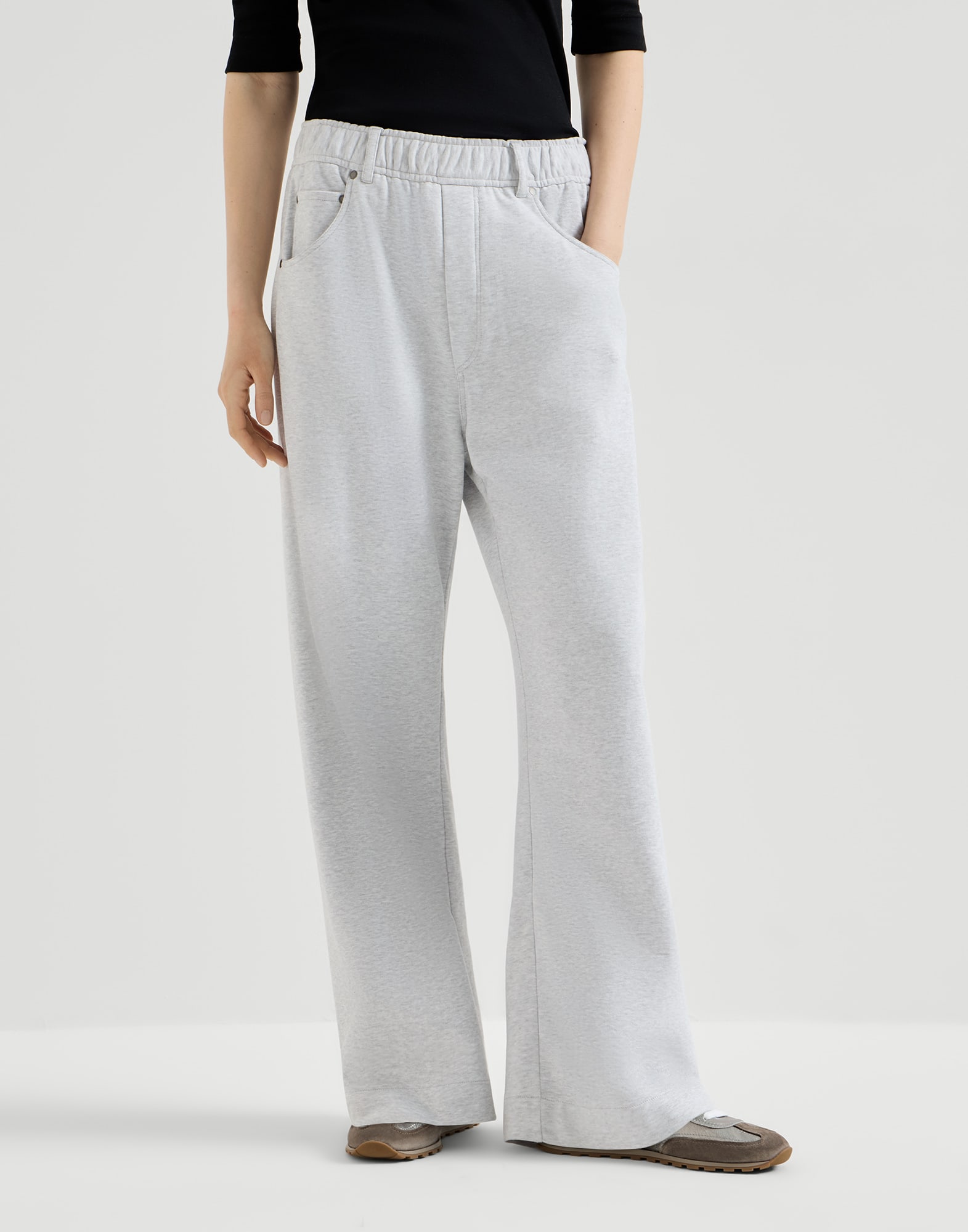 Smooth French terry trousers Silver Woman - Brunello Cucinelli