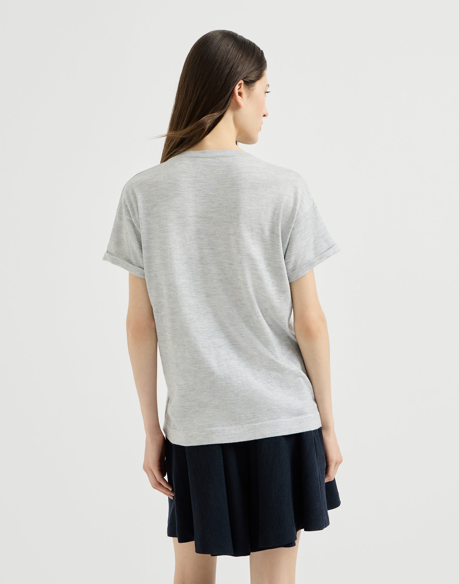 Lightweight knit T-shirt for Woman in Light Grey | Brunello Cucinelli