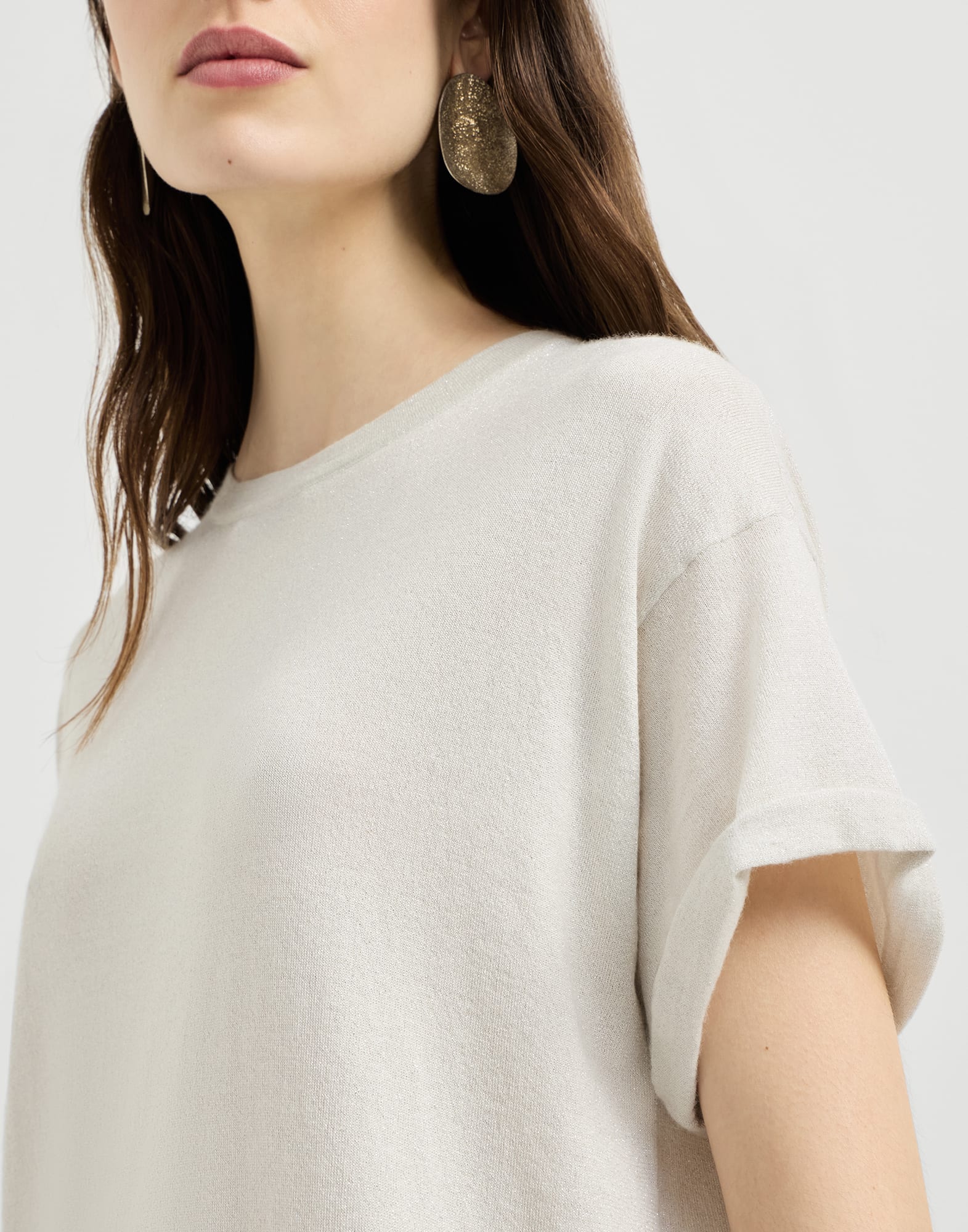 Lightweight knit T-shirt for Woman in Light Grey | Brunello Cucinelli