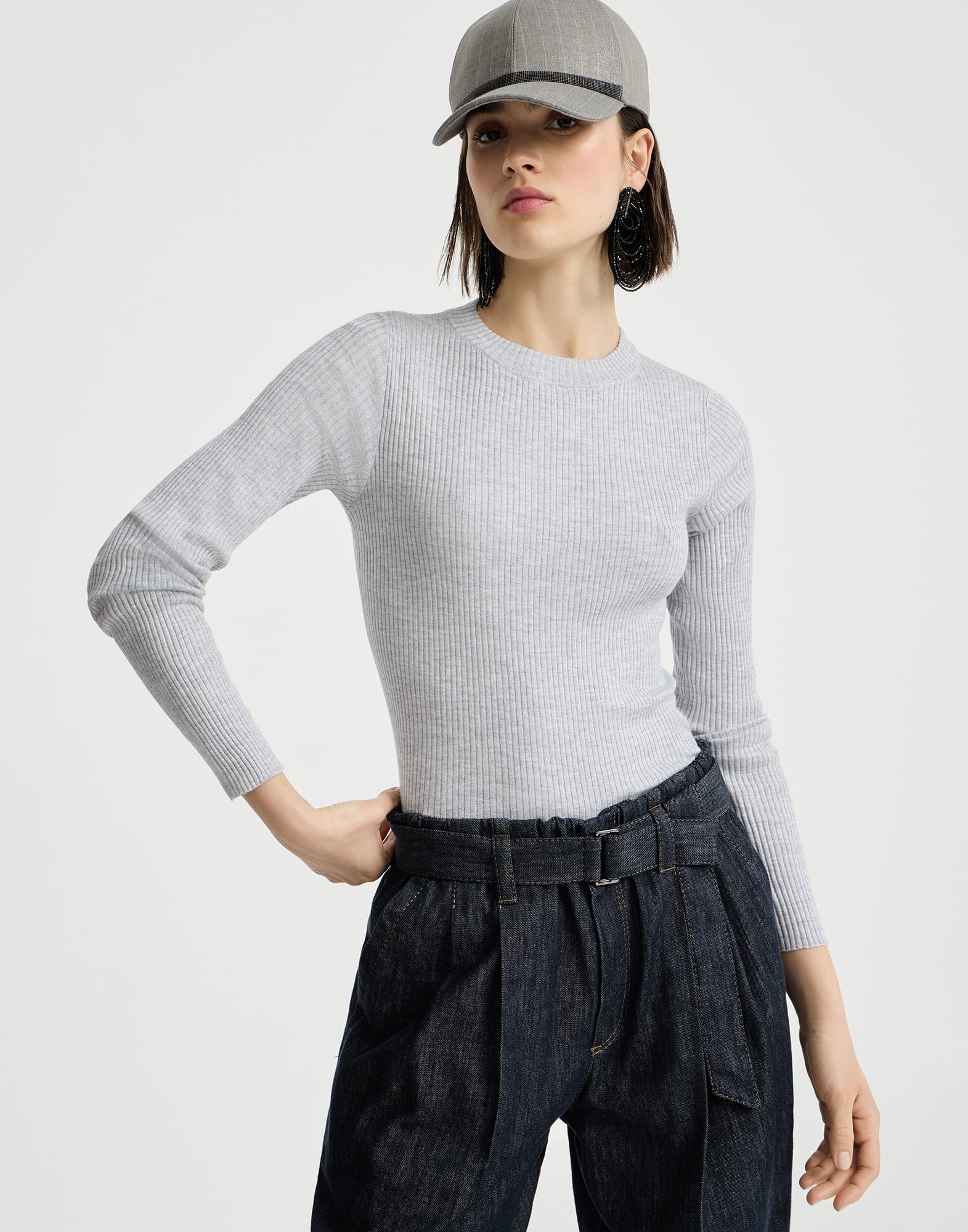 Cashmere and silk ribbed sweater for Woman in Milk | Brunello