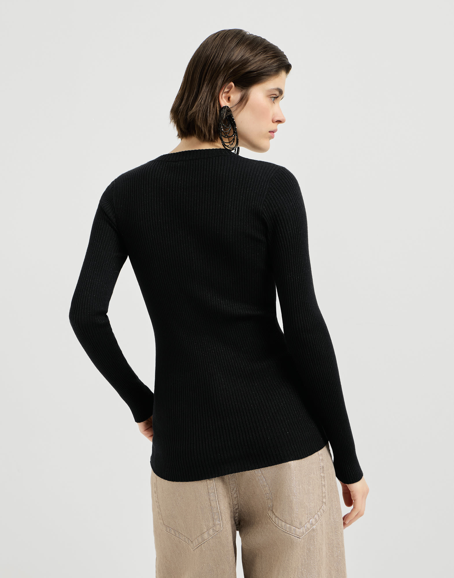 Cashmere and silk ribbed sweater for Woman in Milk | Brunello