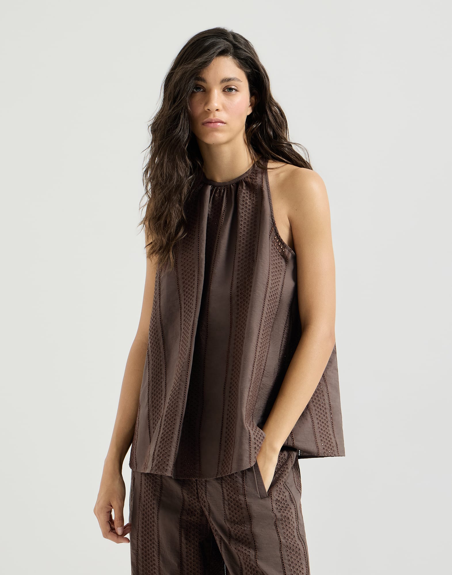 Top mit Broderie Anglaise Schokolade Damen - Brunello Cucinelli