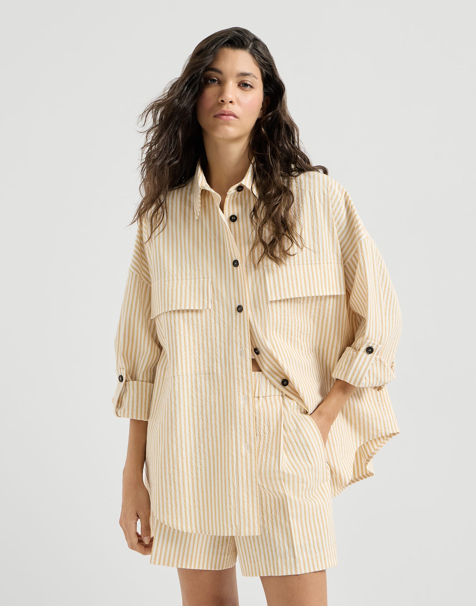 Bluse aus gestreiftem Seersucker Zabaione Damen - Brunello Cucinelli