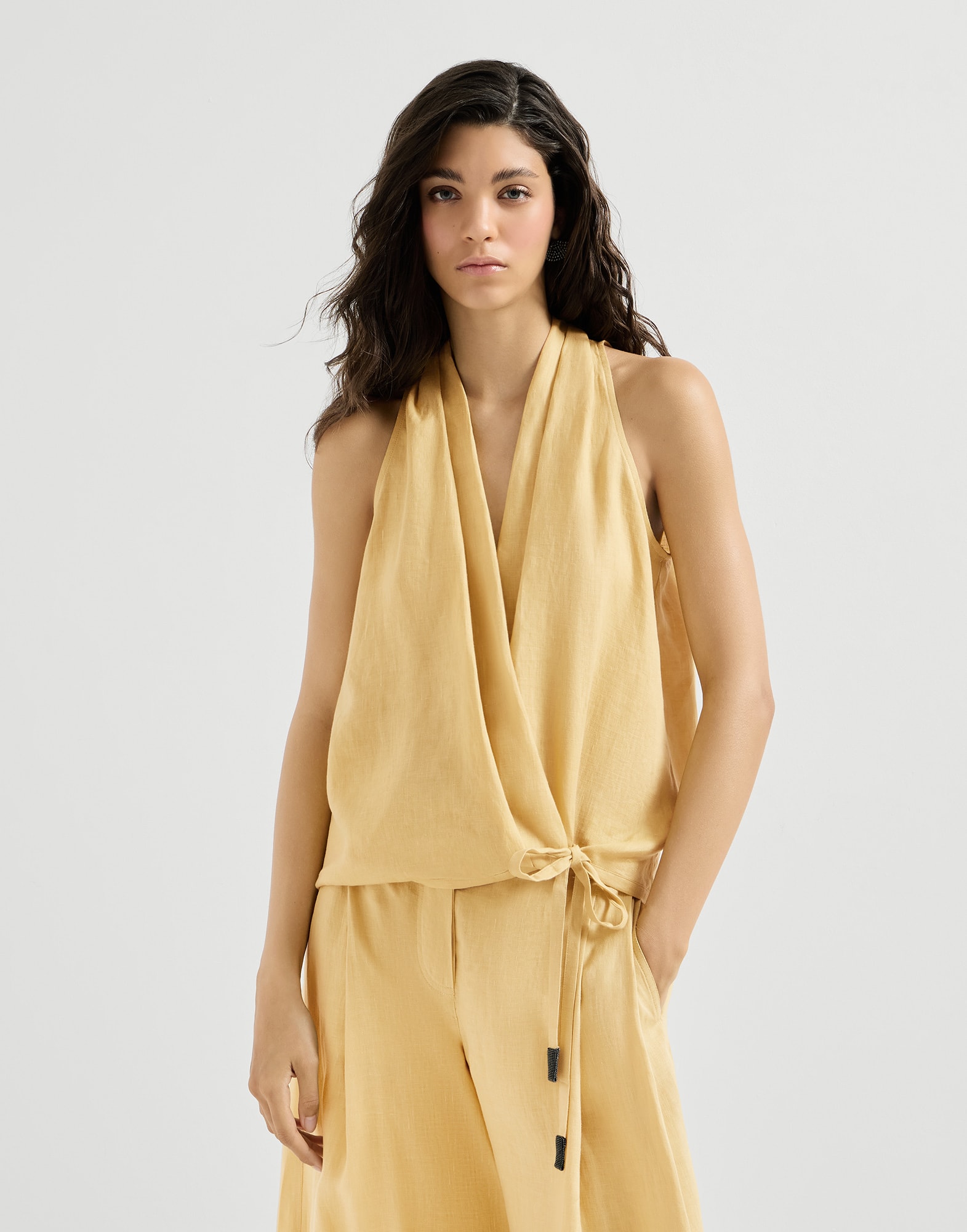 Chaleco Wrap-Effect de lino Zabaione Mujer - Brunello Cucinelli