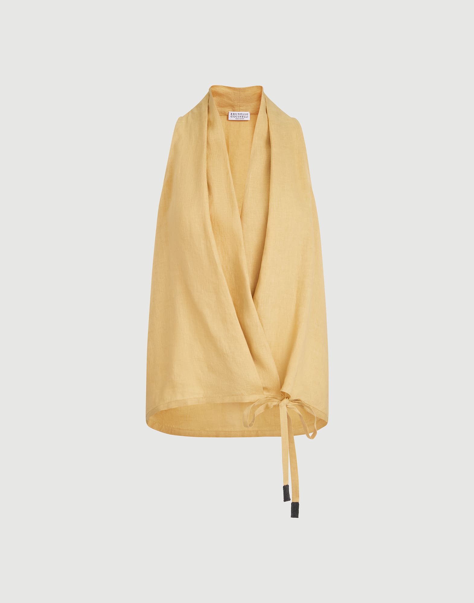 Linen wrap effect vest for Woman in Zabaione Yellow | Brunello