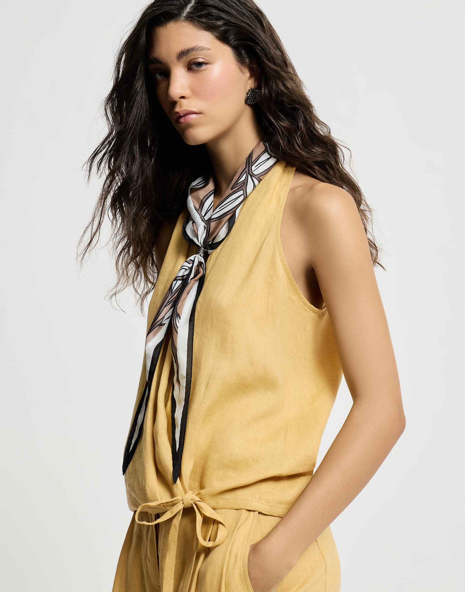 Linen wrap effect vest for Woman in Zabaione Yellow | Brunello