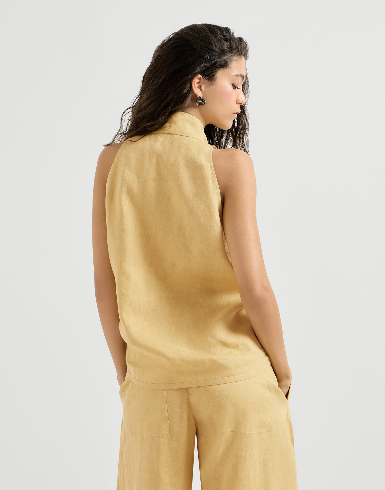 Linen wrap effect vest for Woman in Zabaione Yellow | Brunello