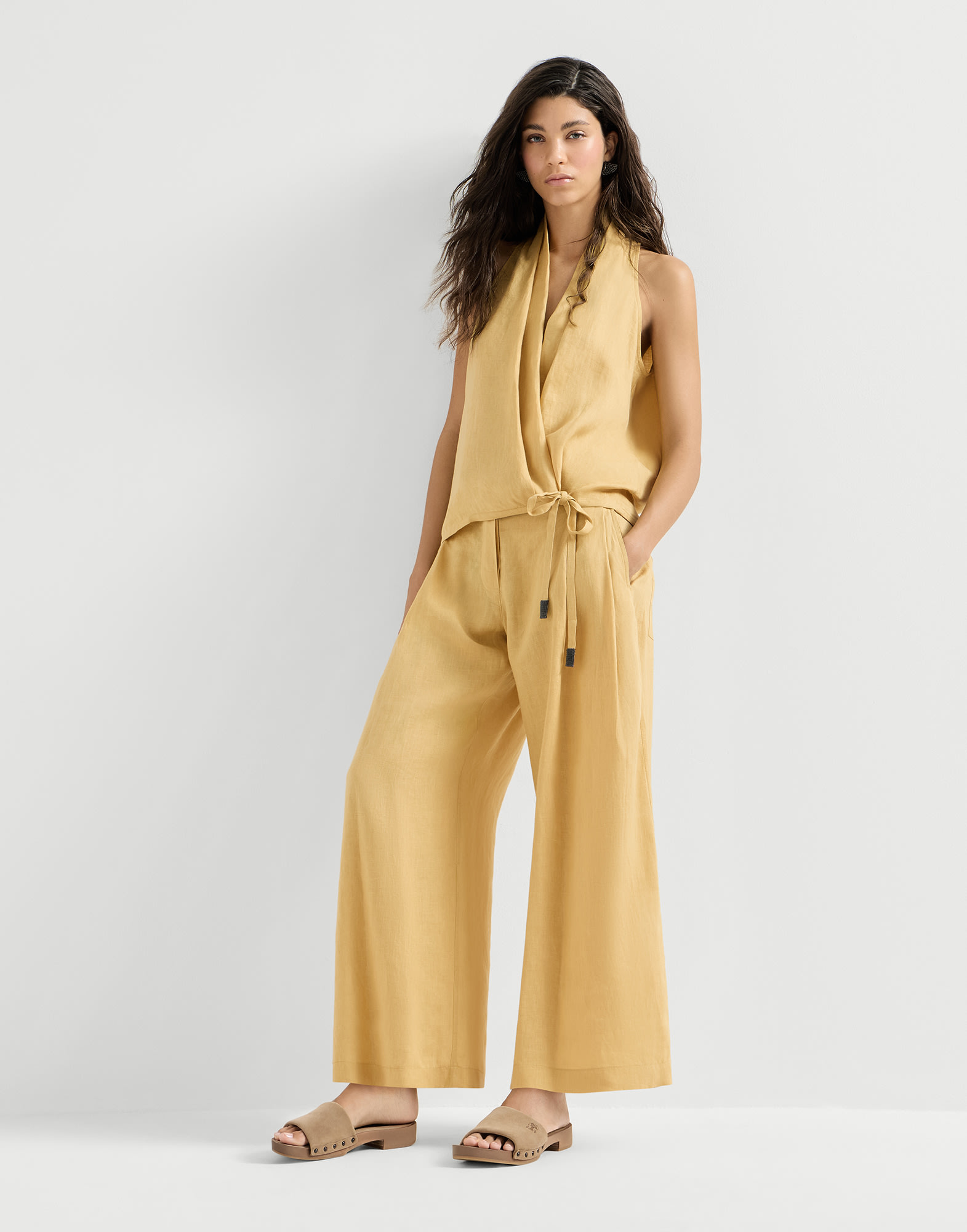 Linen trousers with drawstring for Woman in Zabaione Yellow