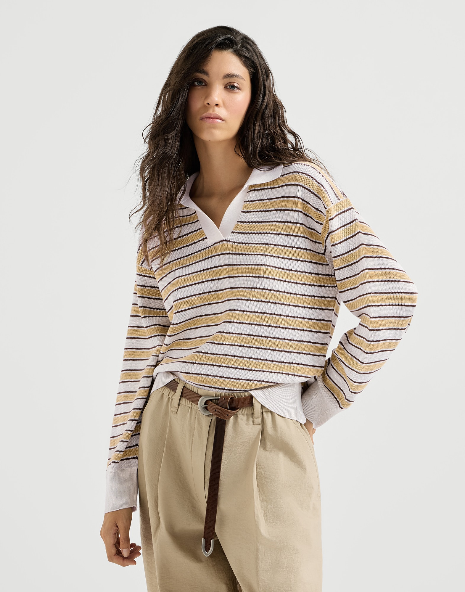 Knit polo with sparkling stripes
