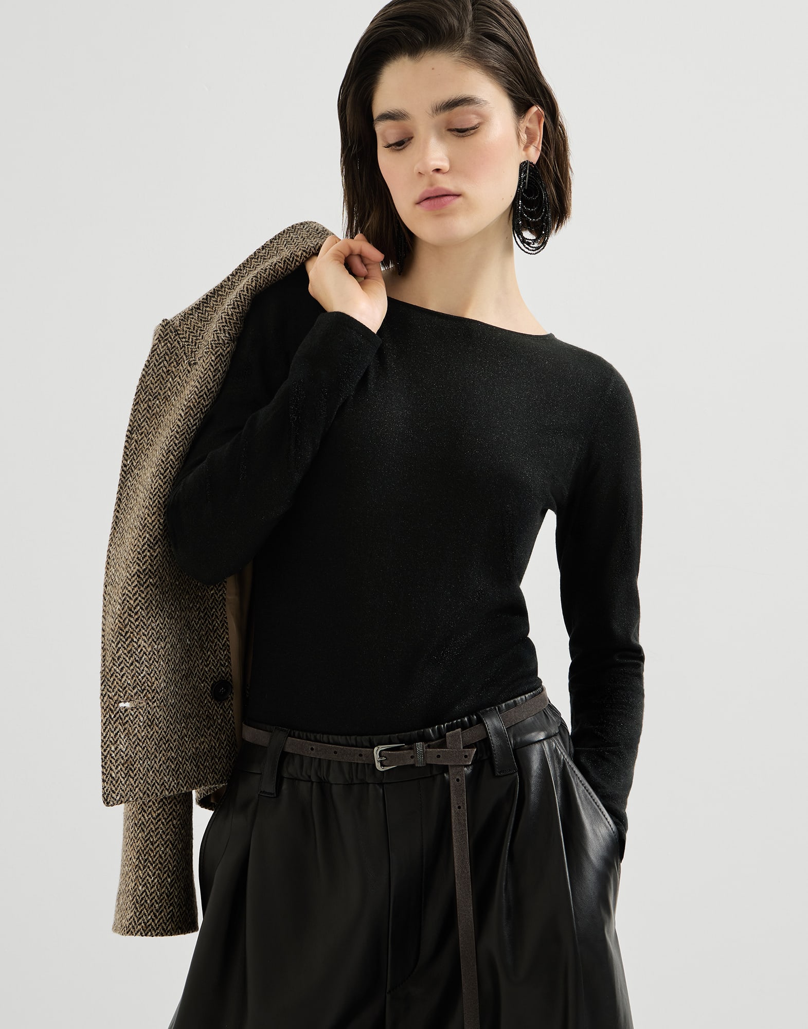 Cashmere and silk lightweight sweater for Woman in Light Grey