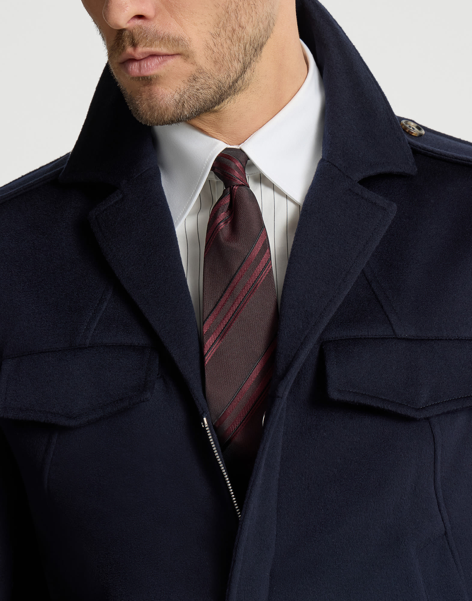メンズ 向け ブルー ストライプ シルク ネクタイ | Brunello Cucinelli