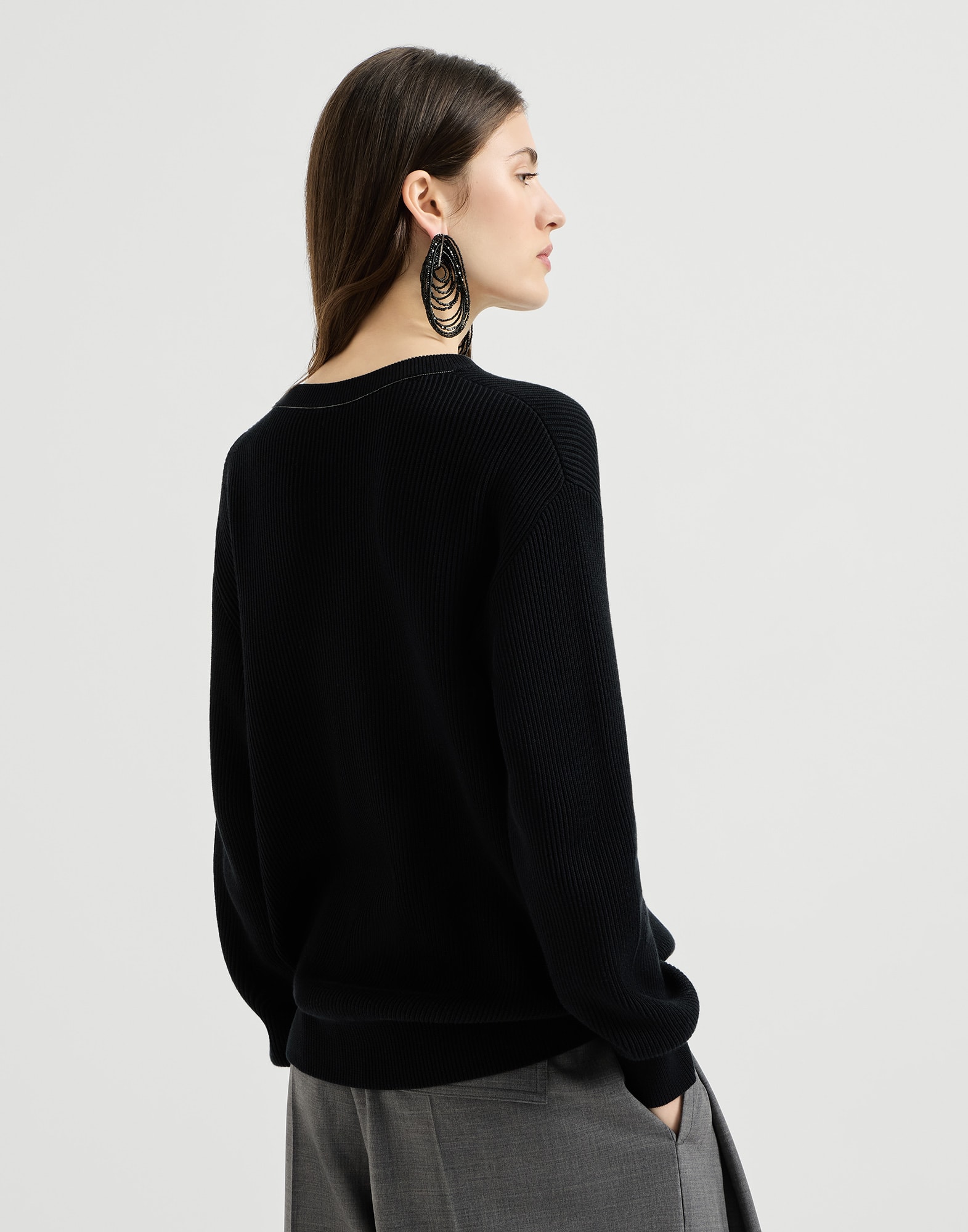 Cotton English rib sweater with monili for Woman in Black