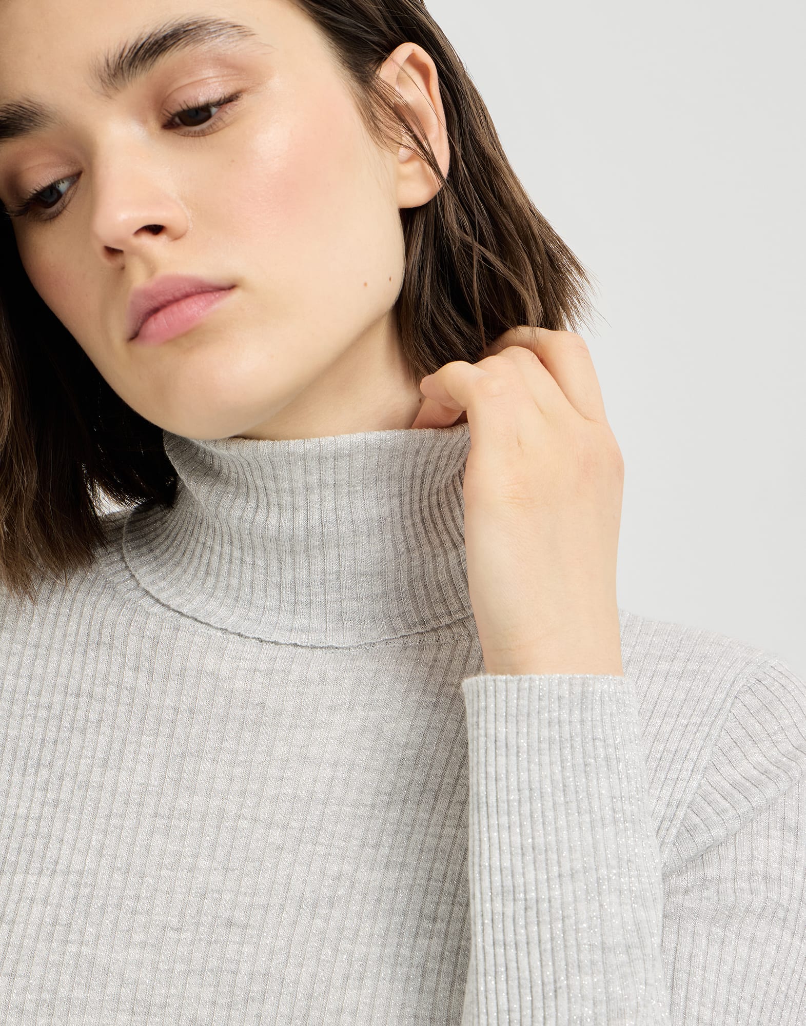 Cashmere and silk turtleneck sweater for Woman in Light Grey