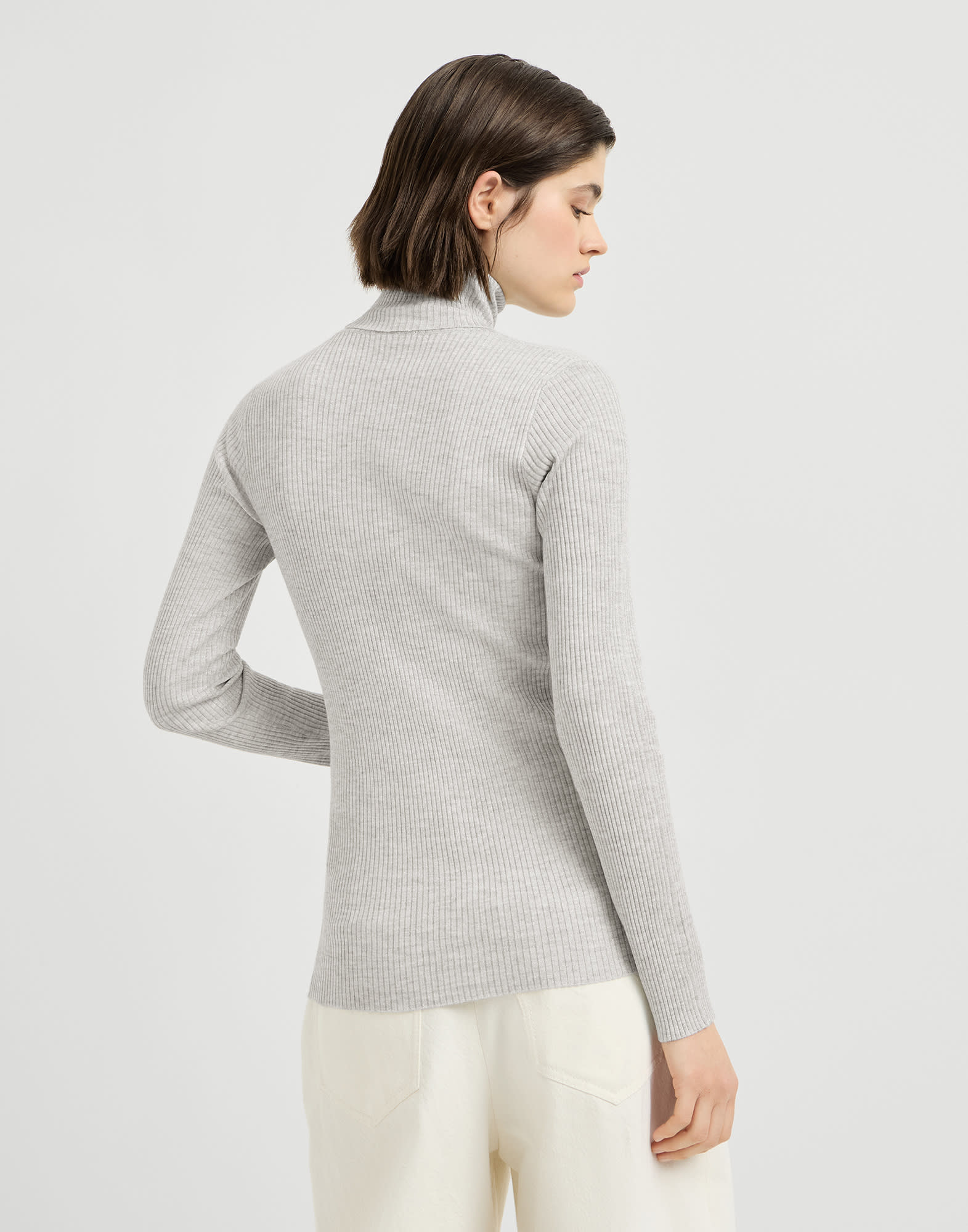 Cashmere and silk turtleneck sweater for Woman in Light Grey