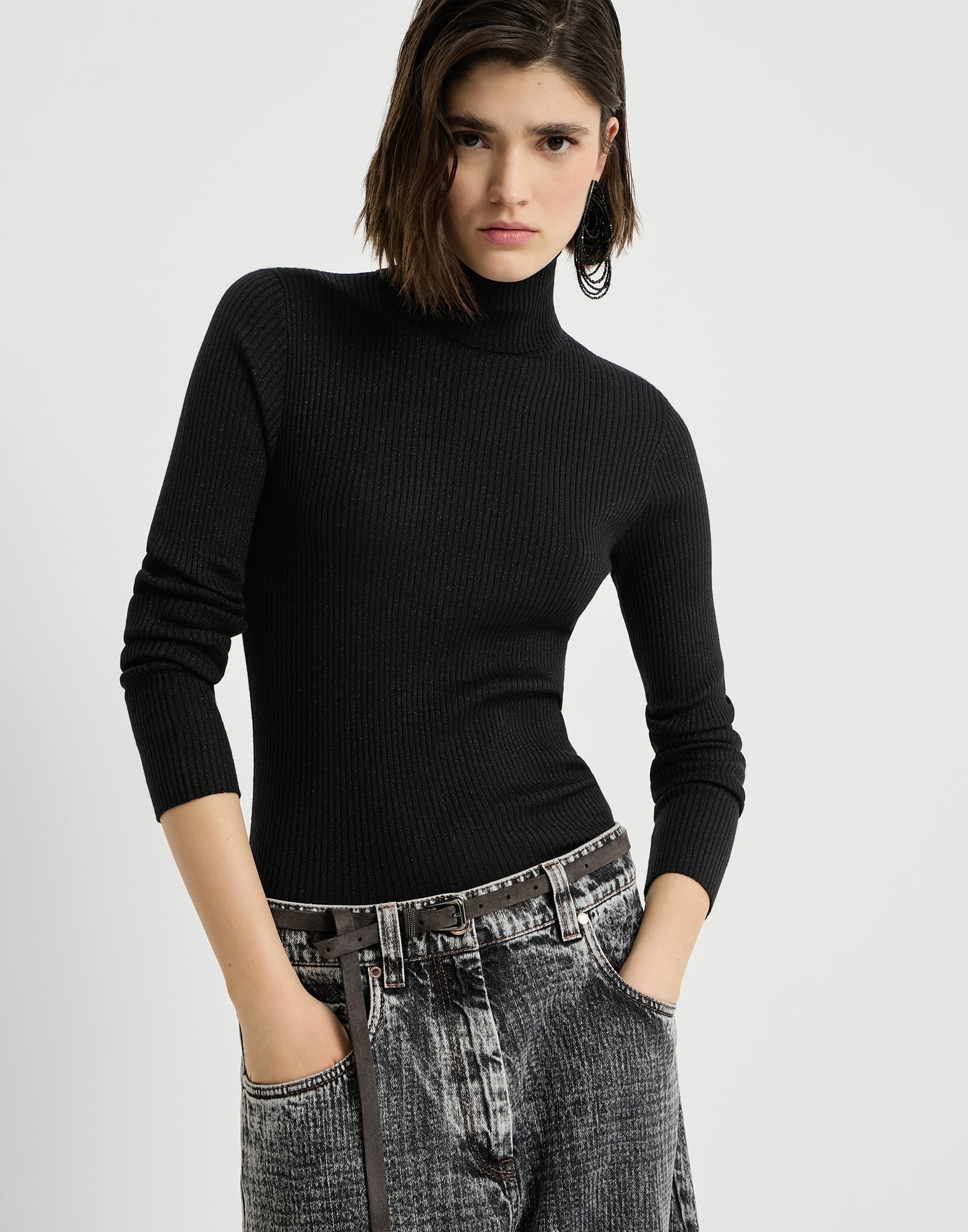 Cashmere and silk turtleneck sweater for Woman in Light Grey