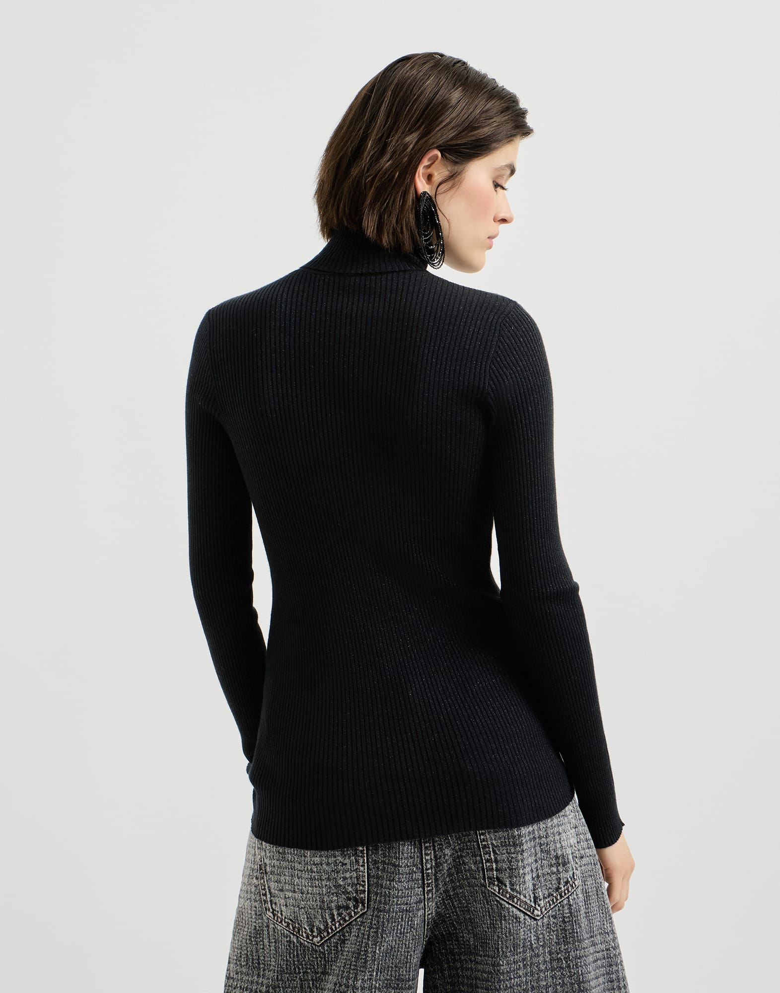 Cashmere and silk turtleneck sweater for Woman in Light Grey