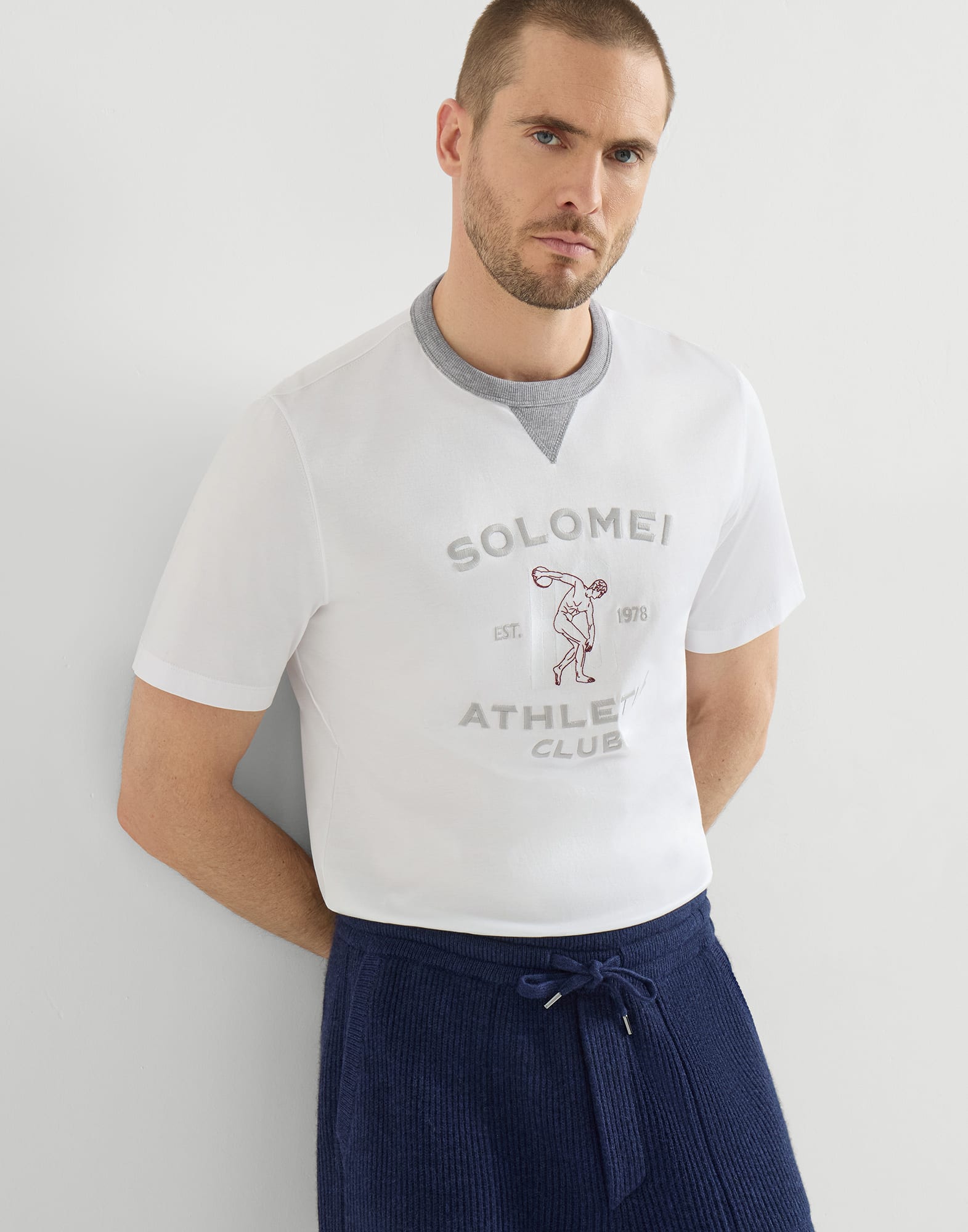T-shirt with print for Man in Cobalt | Brunello Cucinelli