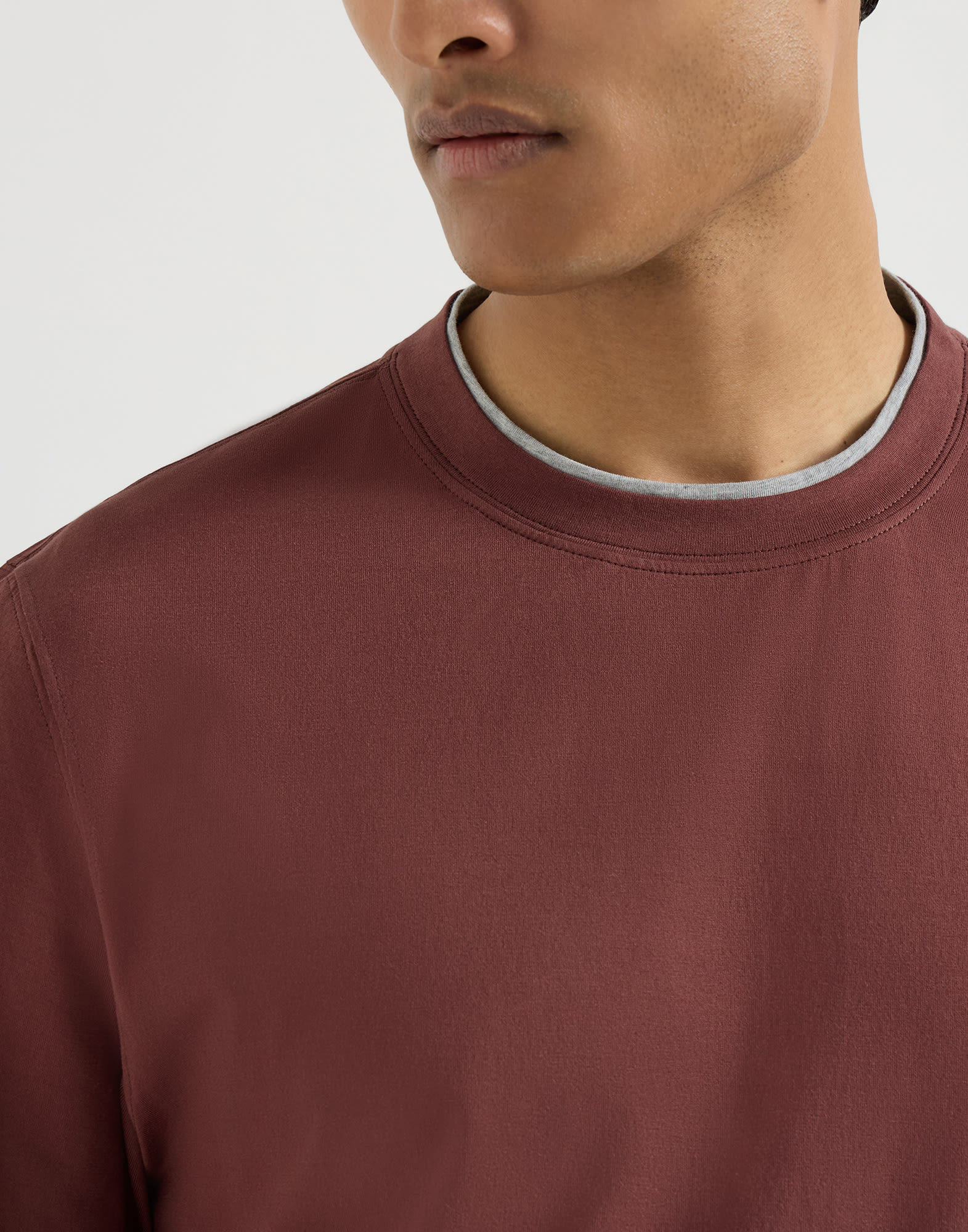 T-shirt with faux-layering for Man in Grey | Brunello Cucinelli