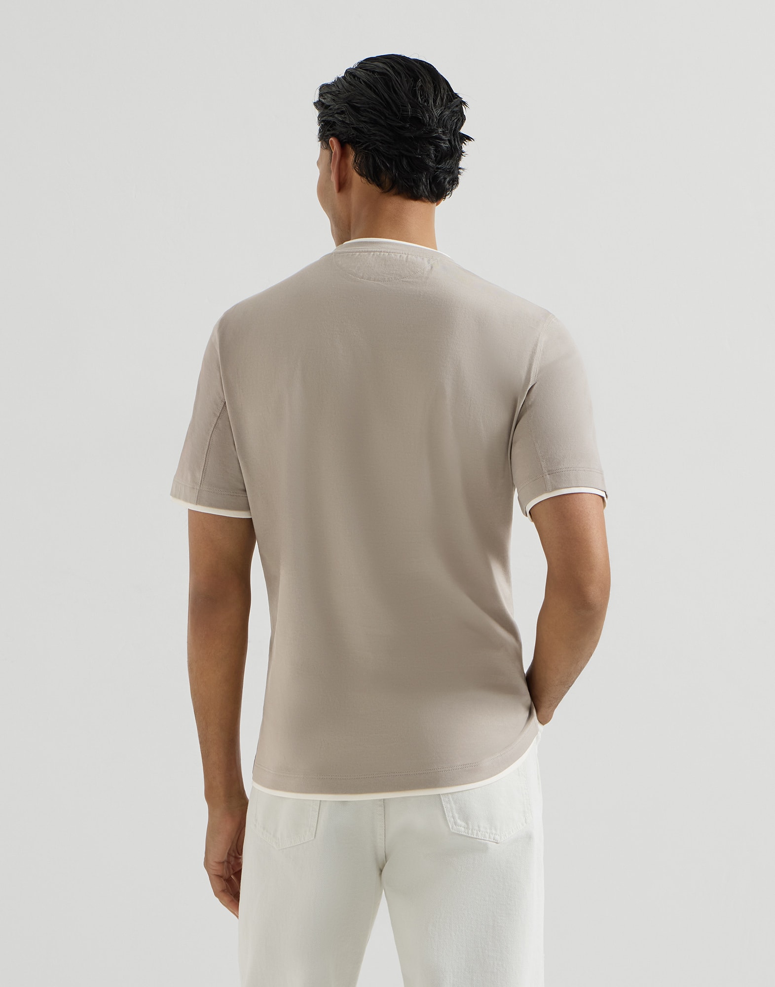 T-shirt with faux-layering for Man in Grey | Brunello Cucinelli