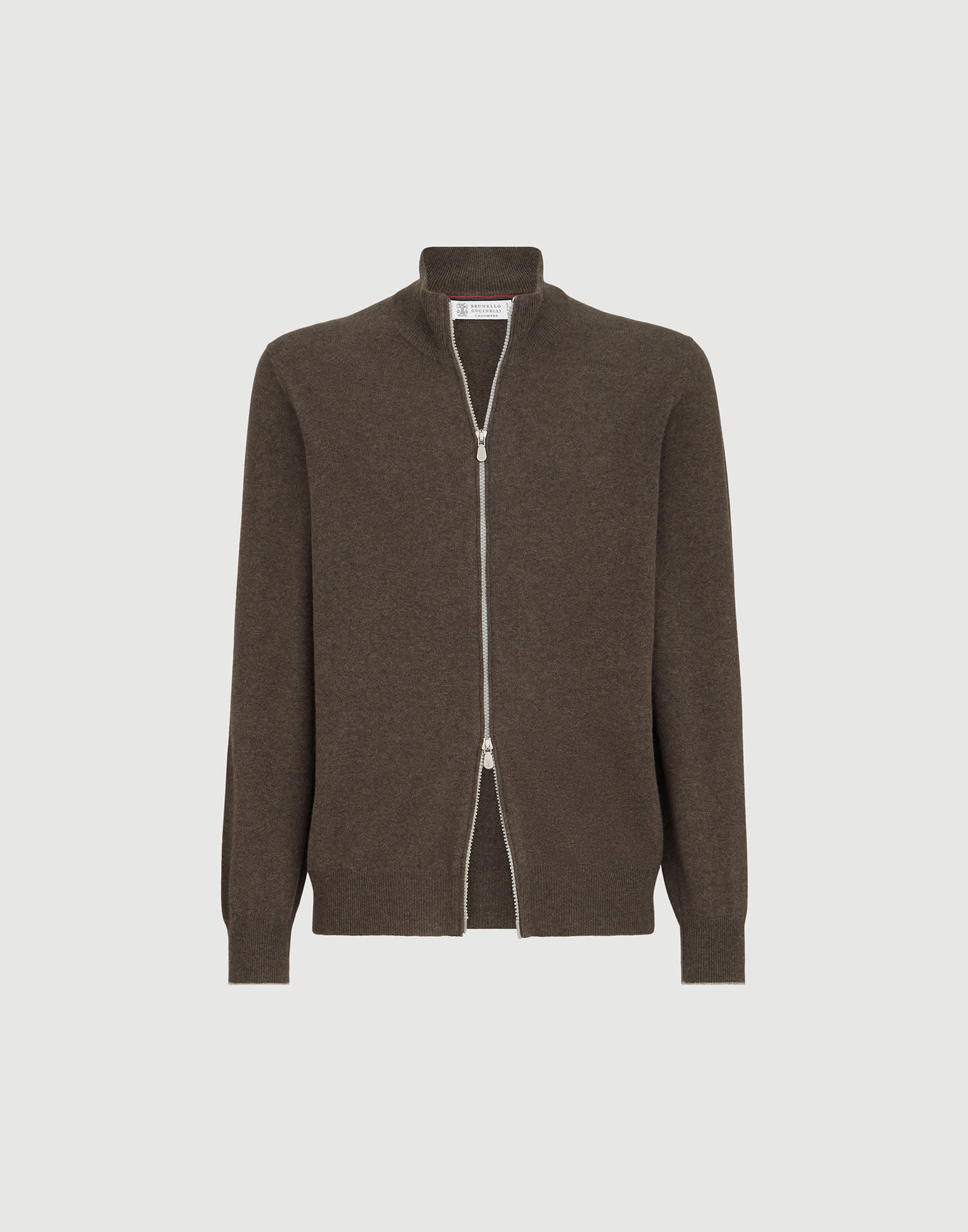 Cashmere high-neck cardigan with zipper for Man in Grey | Brunello
