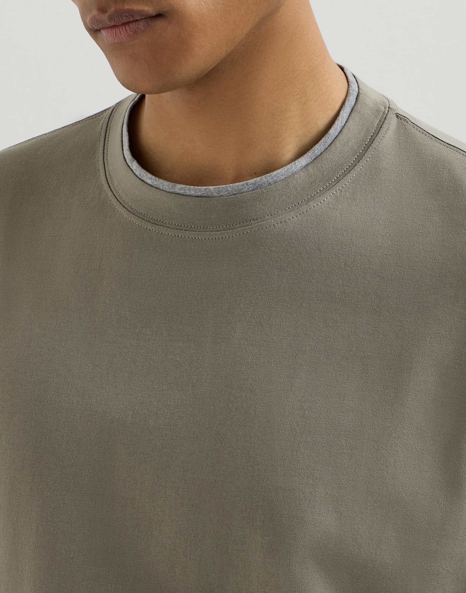 T-shirt with faux-layering for Man in Grey | Brunello Cucinelli