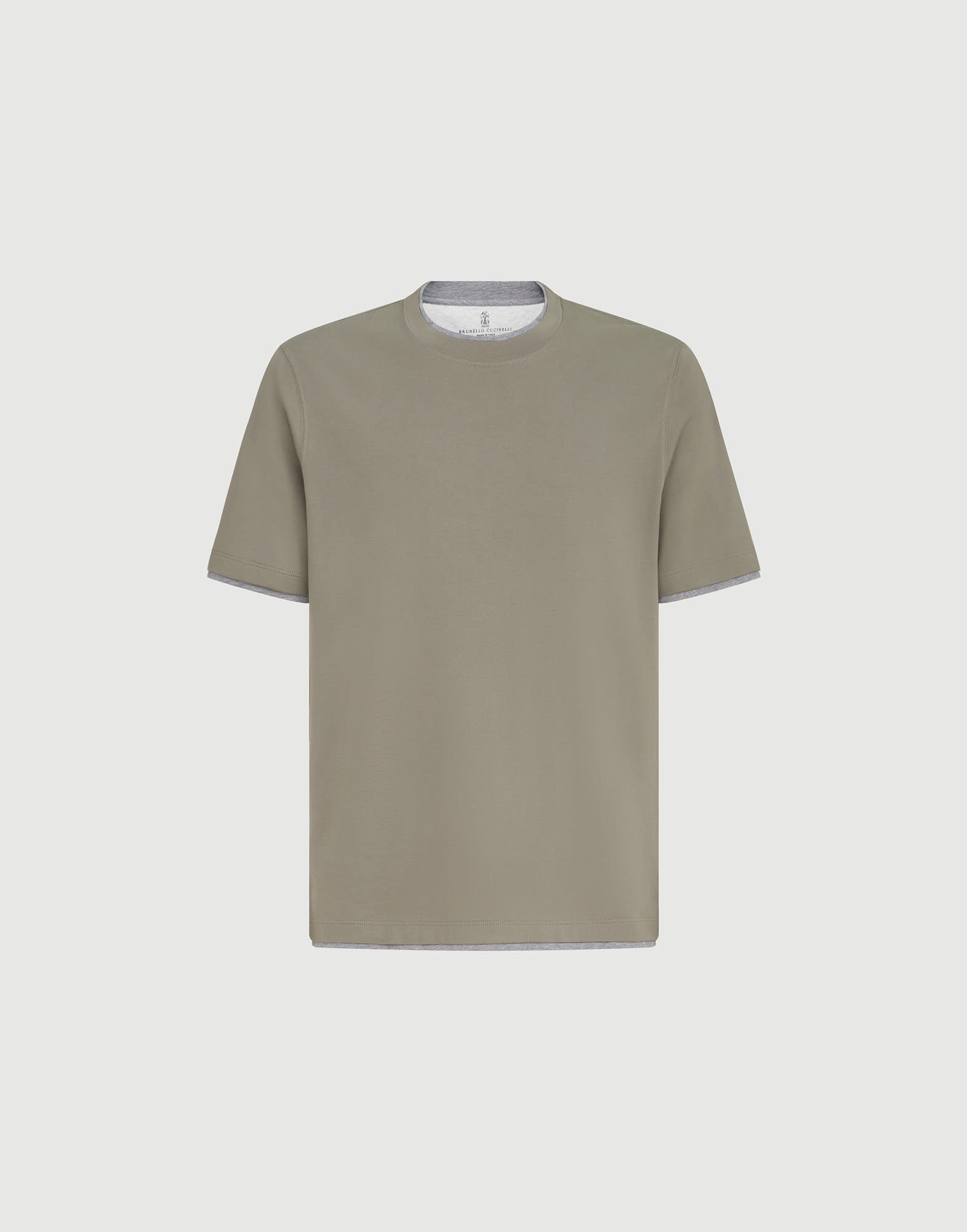 T-shirt with faux-layering for Man in Grey | Brunello Cucinelli