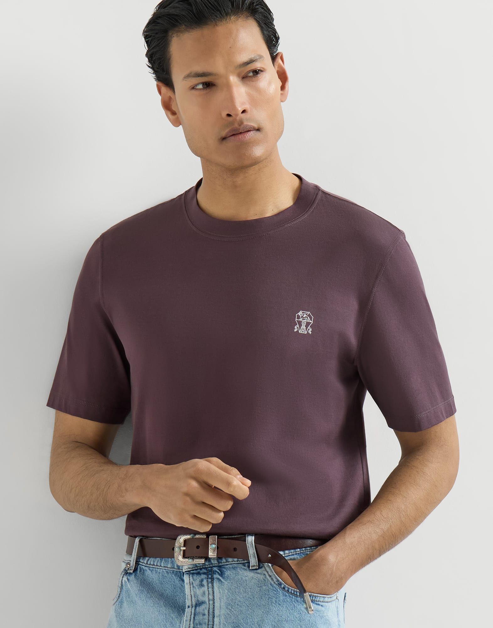 Jersey T-shirt with logo for Man in Red | Brunello Cucinelli