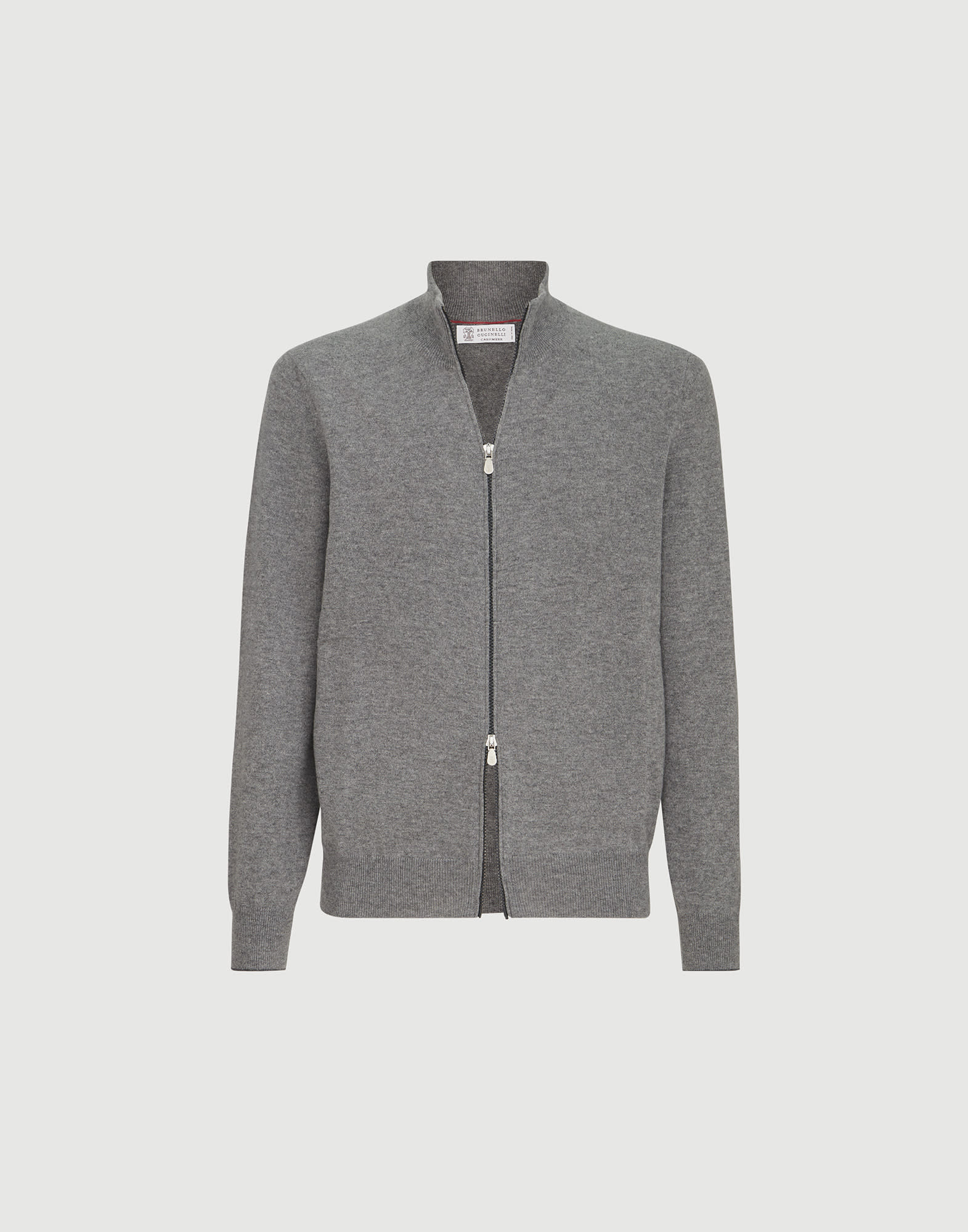 Cashmere high-neck cardigan with zipper for Man in Light Grey