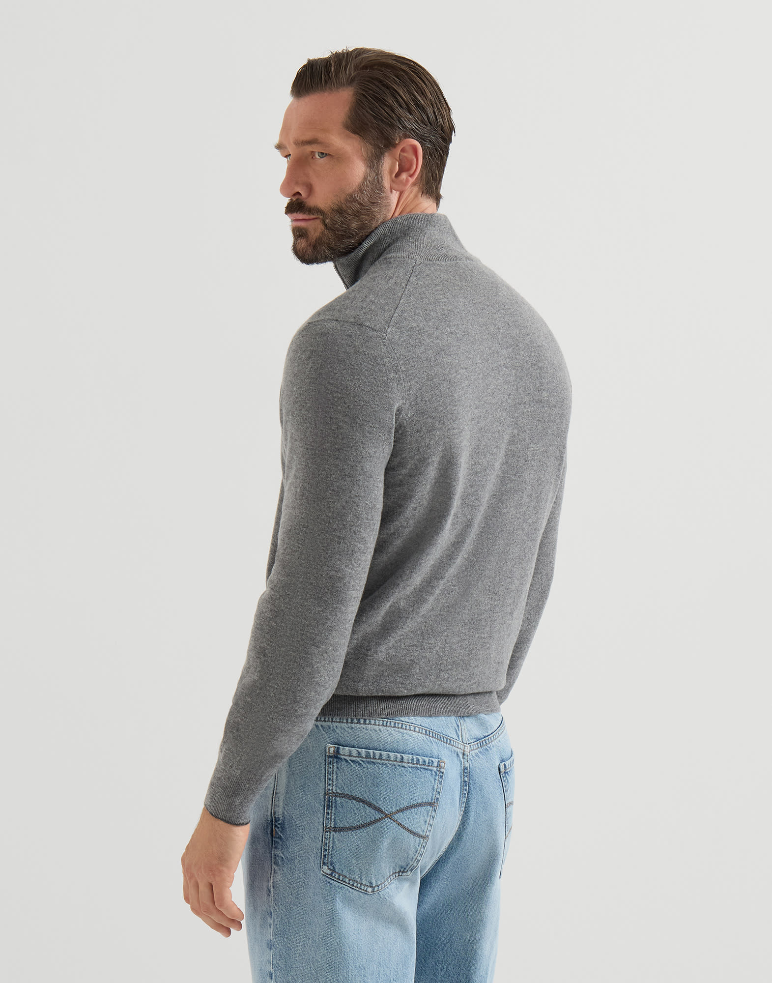 Cashmere high-neck cardigan with zipper for Man in Grey | Brunello