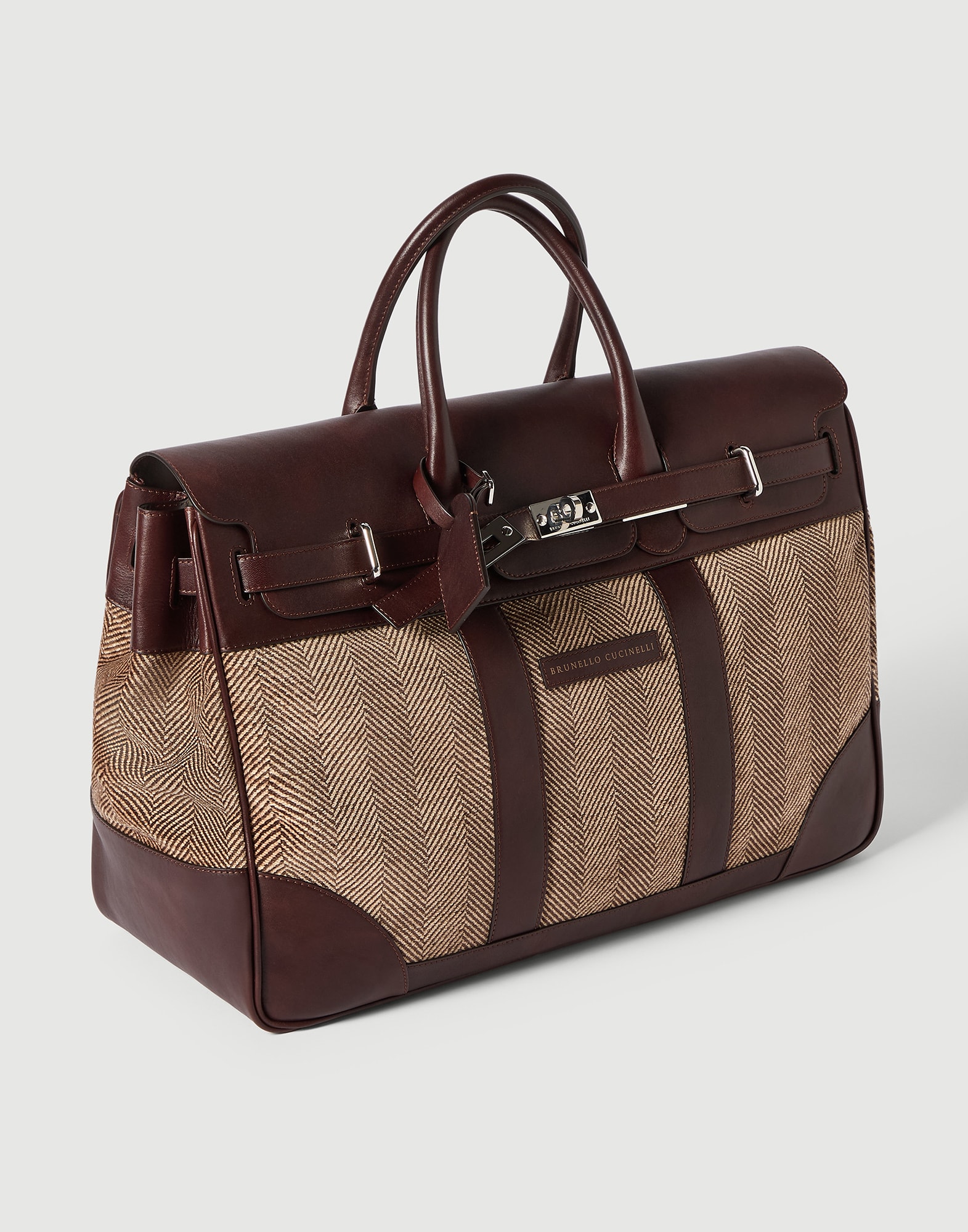 Calfskin and chevron country bag for Man in Brown | Brunello Cucinelli