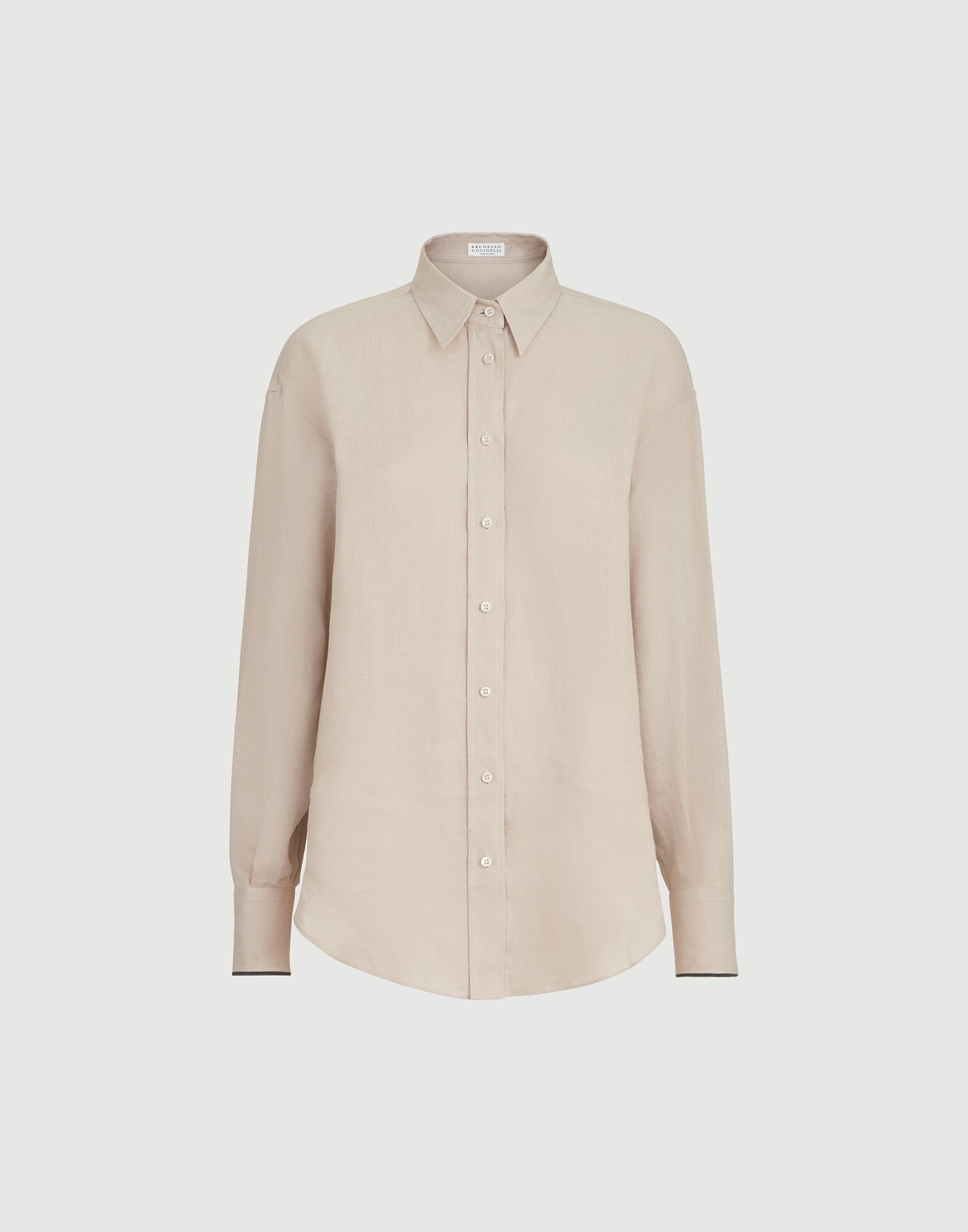 BRUNELLO CUCINELLI ベージュ長袖シャツ　モニーレ付き　XS レディース 向け ベージュ モニーレ付き リネン シャツ | Brunello