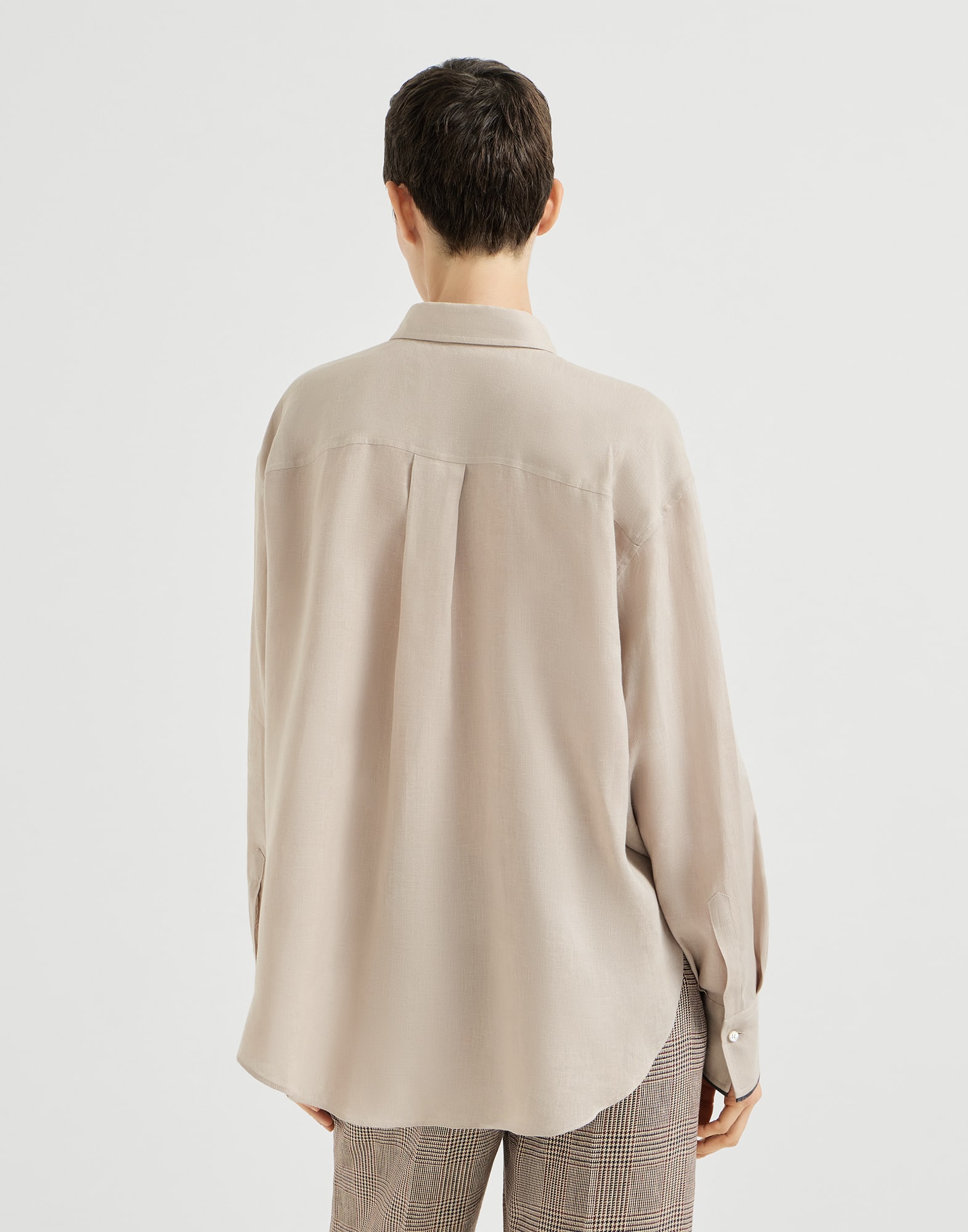 BRUNELLO CUCINELLI ベージュ長袖シャツ　モニーレ付き　XS レディース 向け ベージュ モニーレ付き リネン シャツ | Brunello