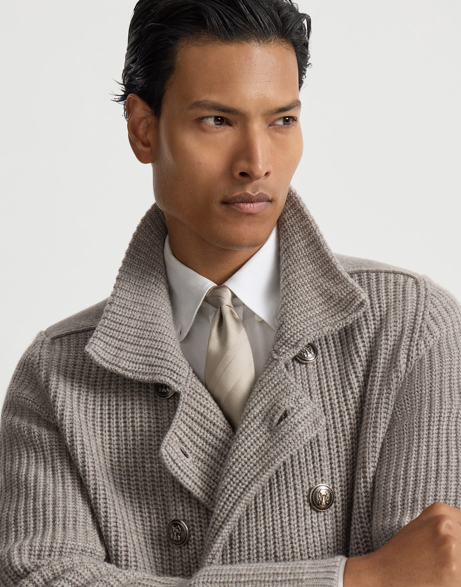 メンズ 向け アイボリー ストライプ シルク ネクタイ | Brunello Cucinelli
