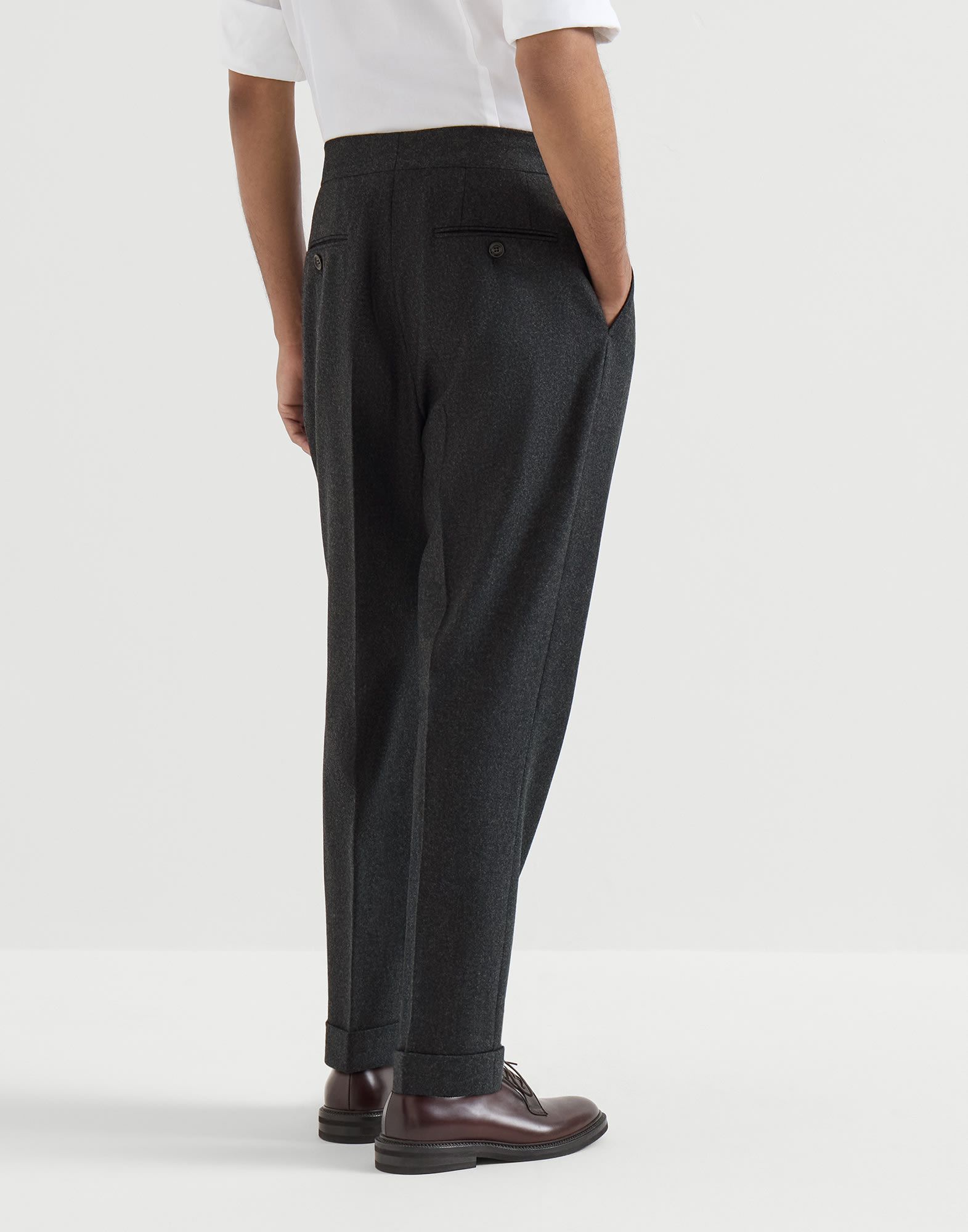 Virgin wool flannel trousers for Man in Blue | Brunello Cucinelli