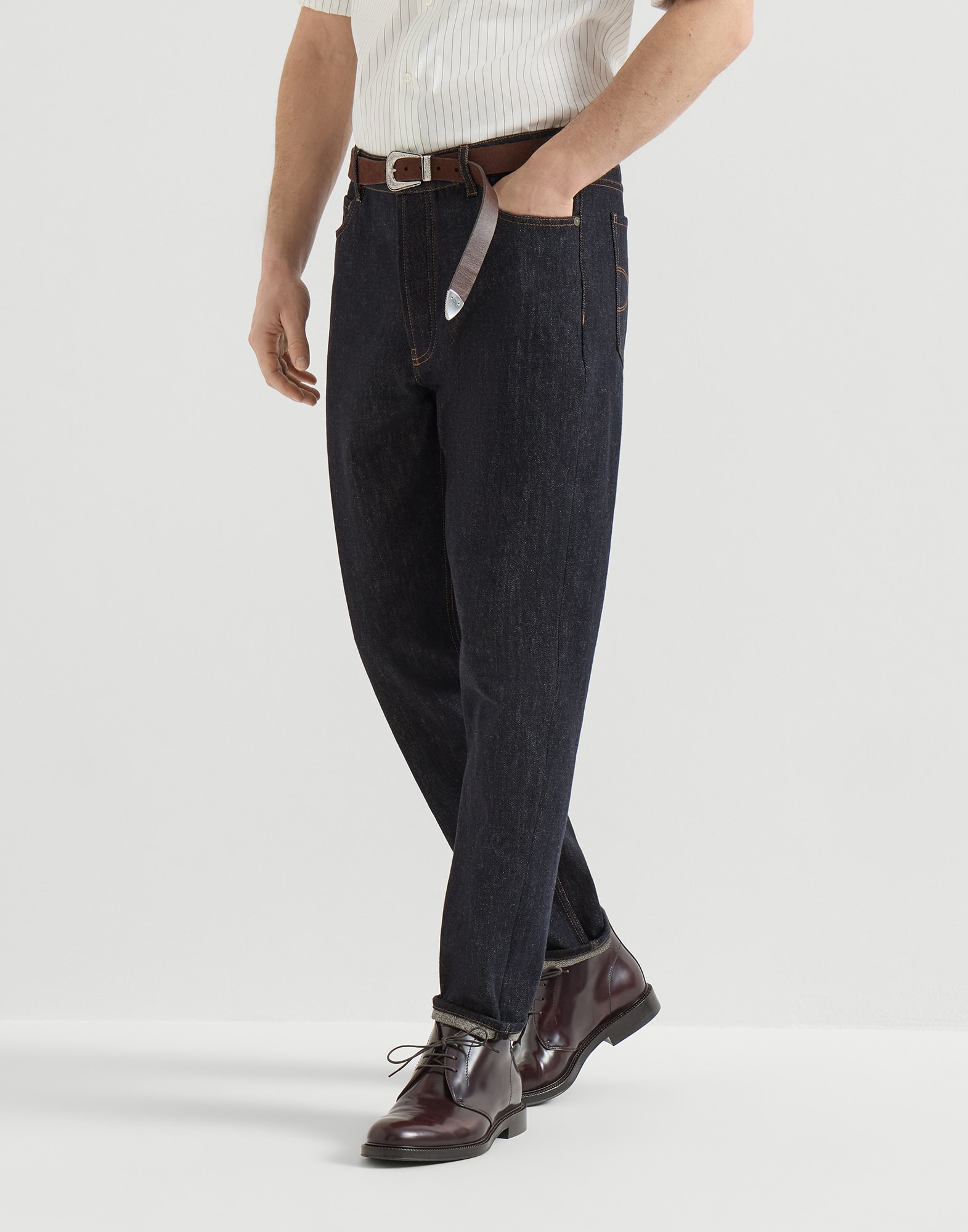 Denim Five-Pocket Trousers - Front view - View Full Screen