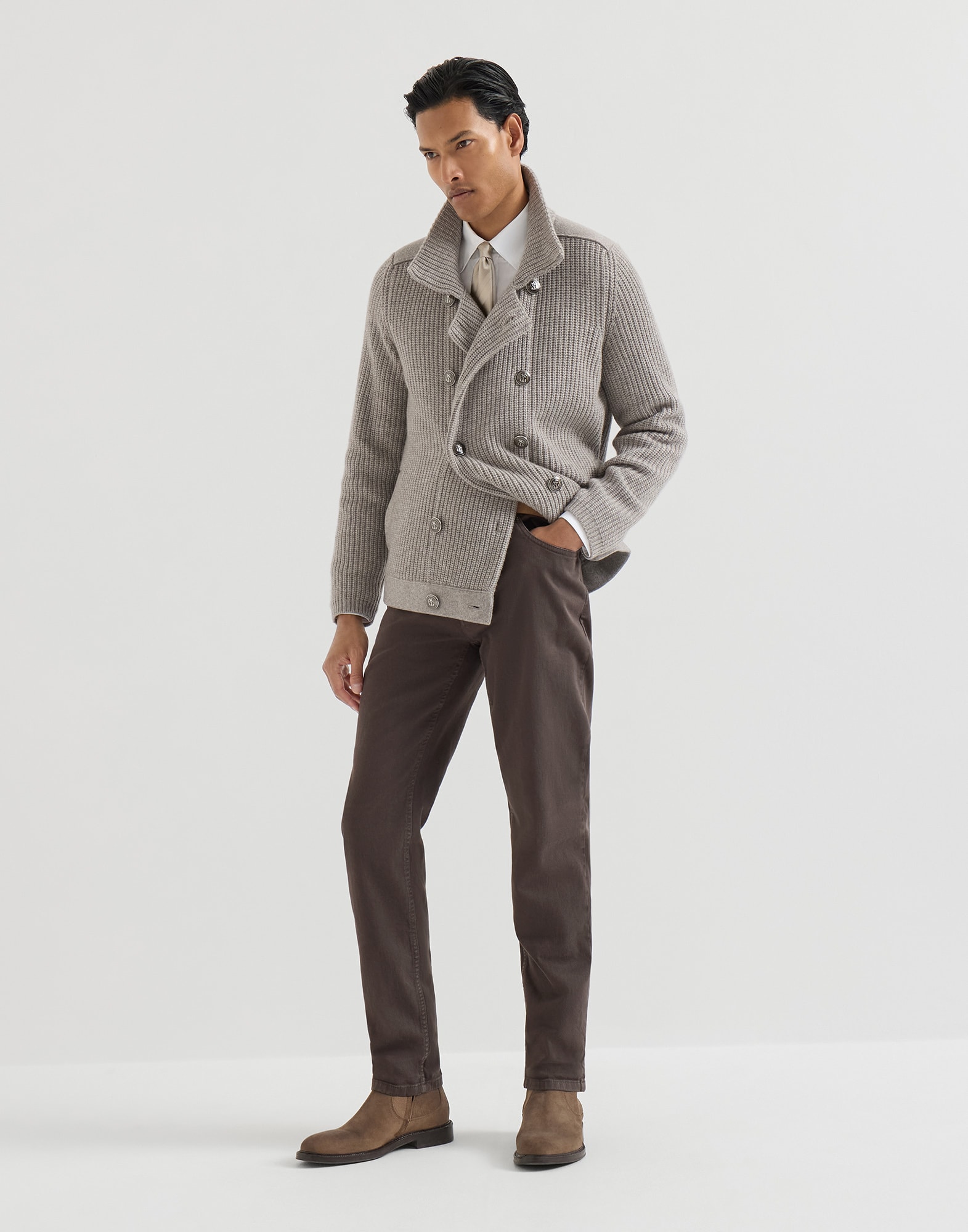 Traditional fit five-pocket trousers for Man in White | Brunello