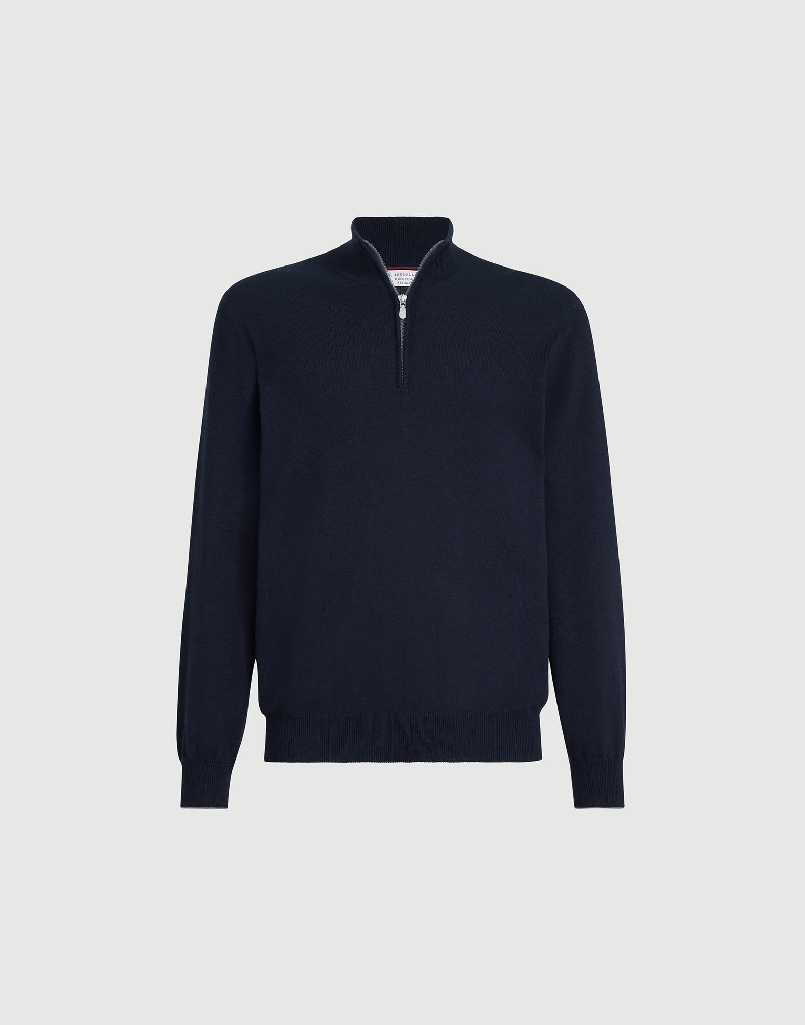 Cashmere sweater with half zip for Man in Navy Blue | Brunello